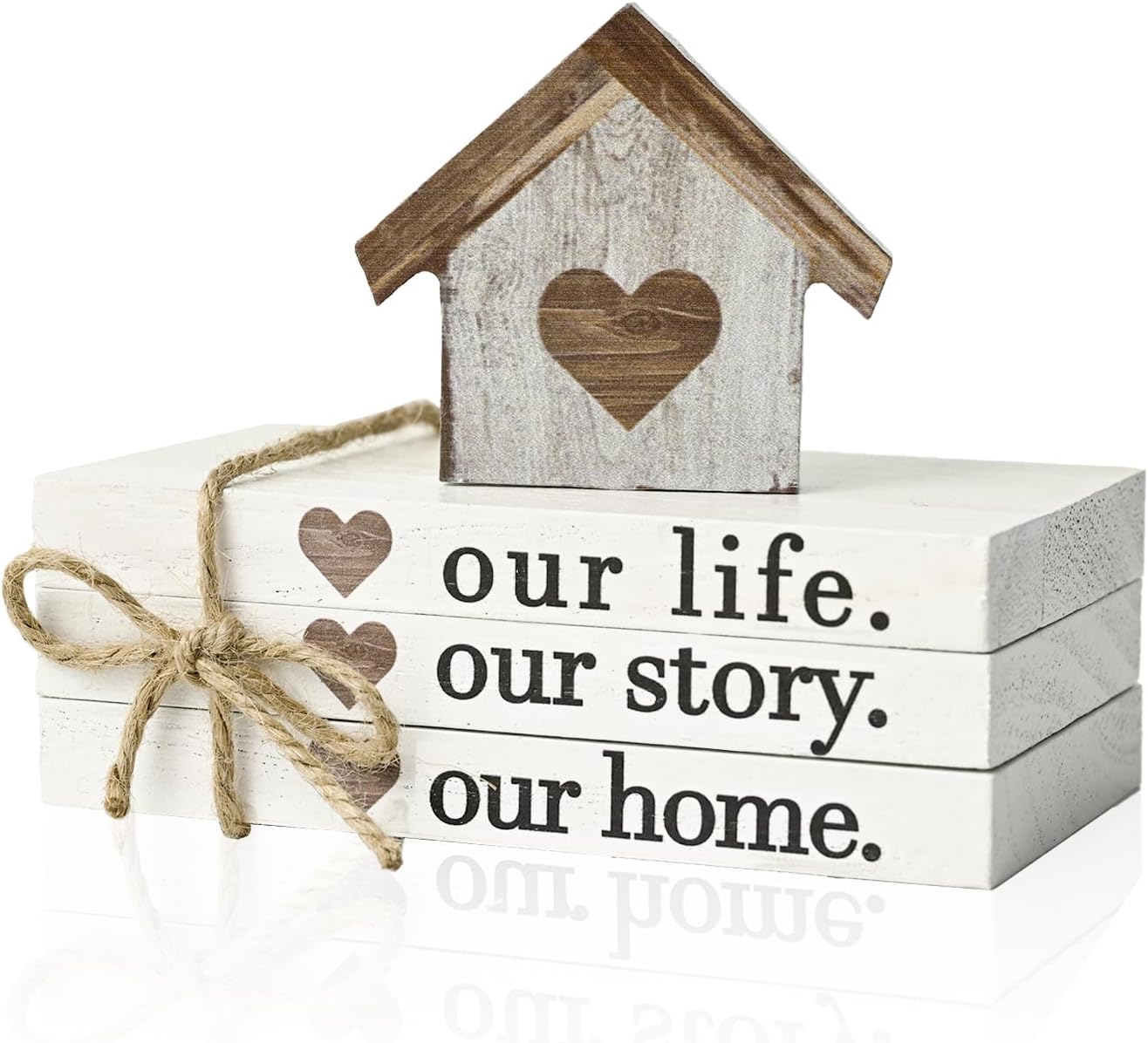 Smile Farmhouse Wooden Tabletop Decor Our Home Our Story Our Famliy Table Centerpiece, Block Sign Tiered Tray Decoration for Kitchen Shelves Desk Mantel