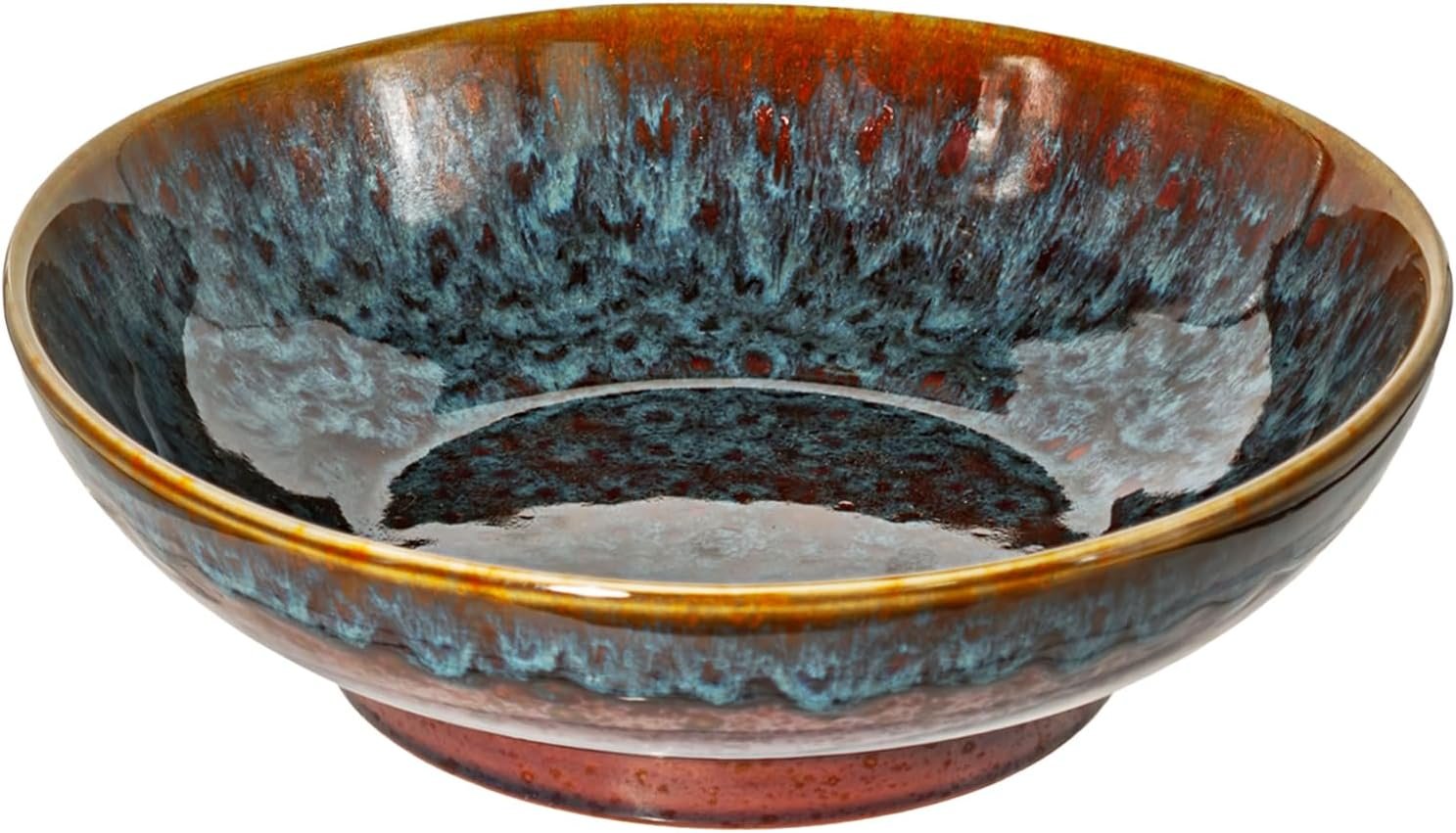 Ceramic Fruit Bowl,10.2″ Decorative Bowl, Large Fruit Bowl for Kitchen Counter, Pedestal Bowl, Kitchen Counter Décor, Bread Candy Snacks Organizer(Magic Eye Blue)