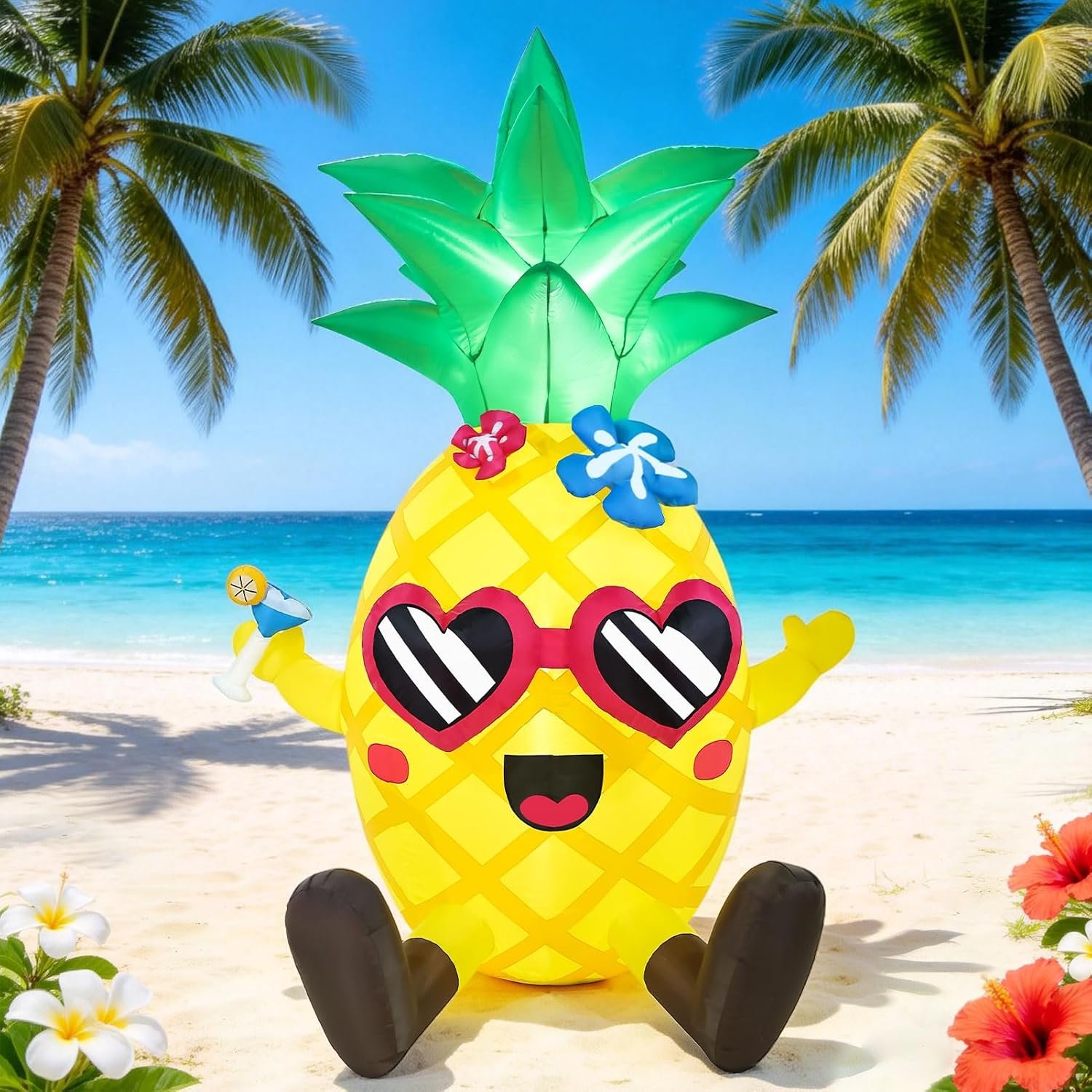 6FT Summer Inflatables Pineapple Giant Tropical Beach Hawaiian Outdoor Blow Up Decorations Yard Garden Lawn Party Luau