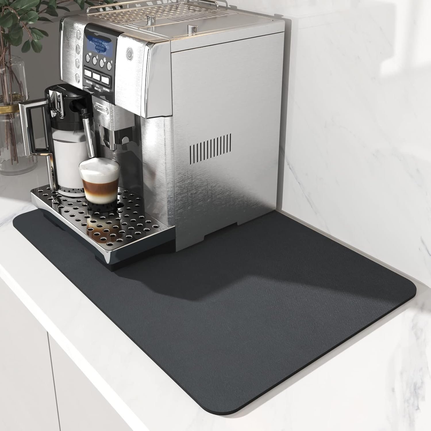 AMOAMI Coffee Mat Dish Drying Mat for Kitchen Counter-Bar Accessories, Hide Stain, Rubber Backed, Absorbent, Fit Under Coffee Maker, Espresso Machine, Pot, Dish Rack, 12″x19″, Dark Grey