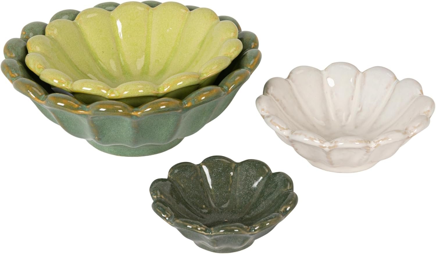 Creative Co-Op 4-Piece Stoneware Reactive Glaze Flower Shaped Bowl Set, Multicolor