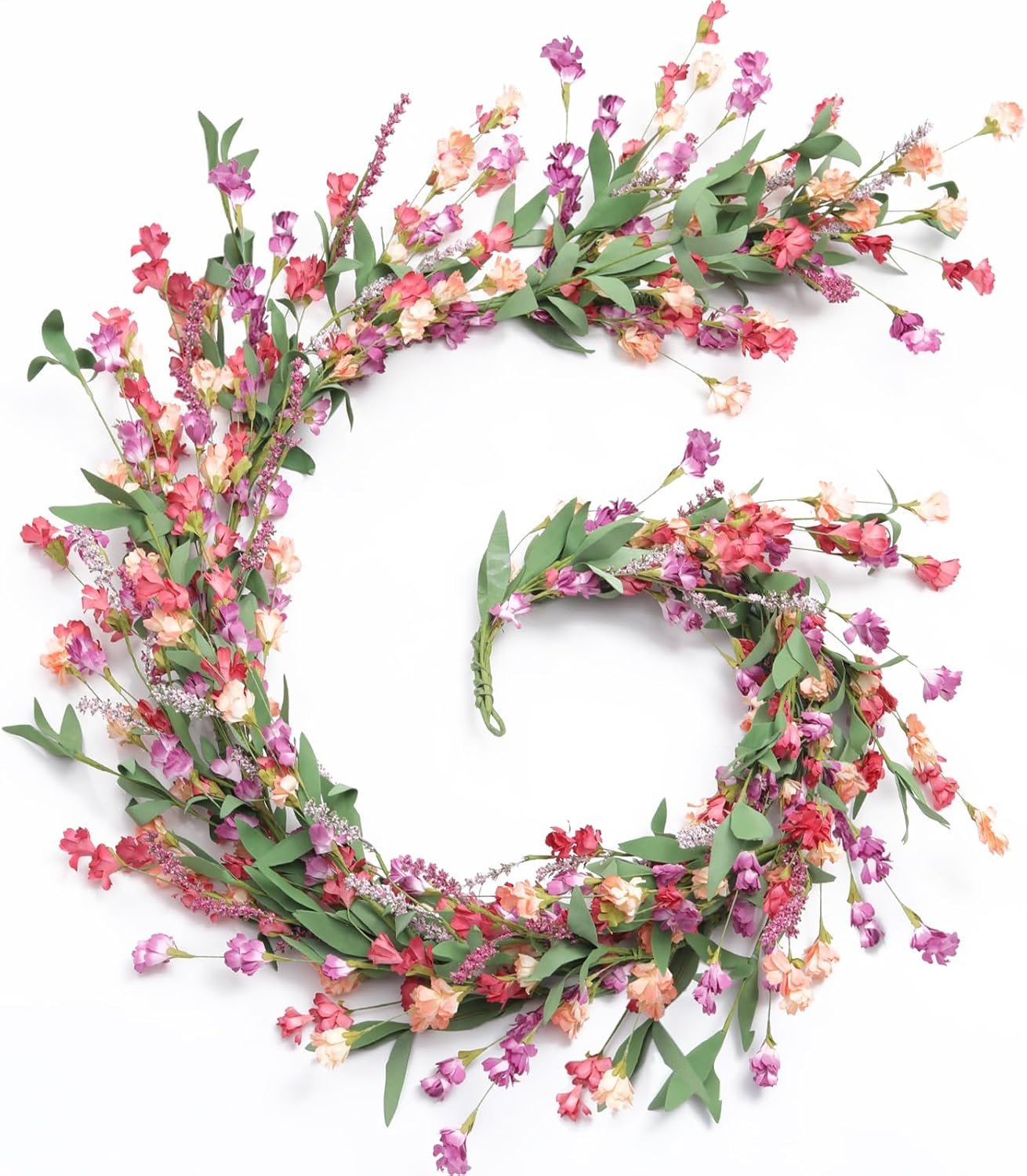 Artgar Flower Garland 6Ft Spring/Summer Garland Floral Garlands for Mantle All Year Round Paper Garlands Decor for Indoor Outdoor Home Wedding Arch Porch Stair Year Round Decor (Red&Orange&Purple)