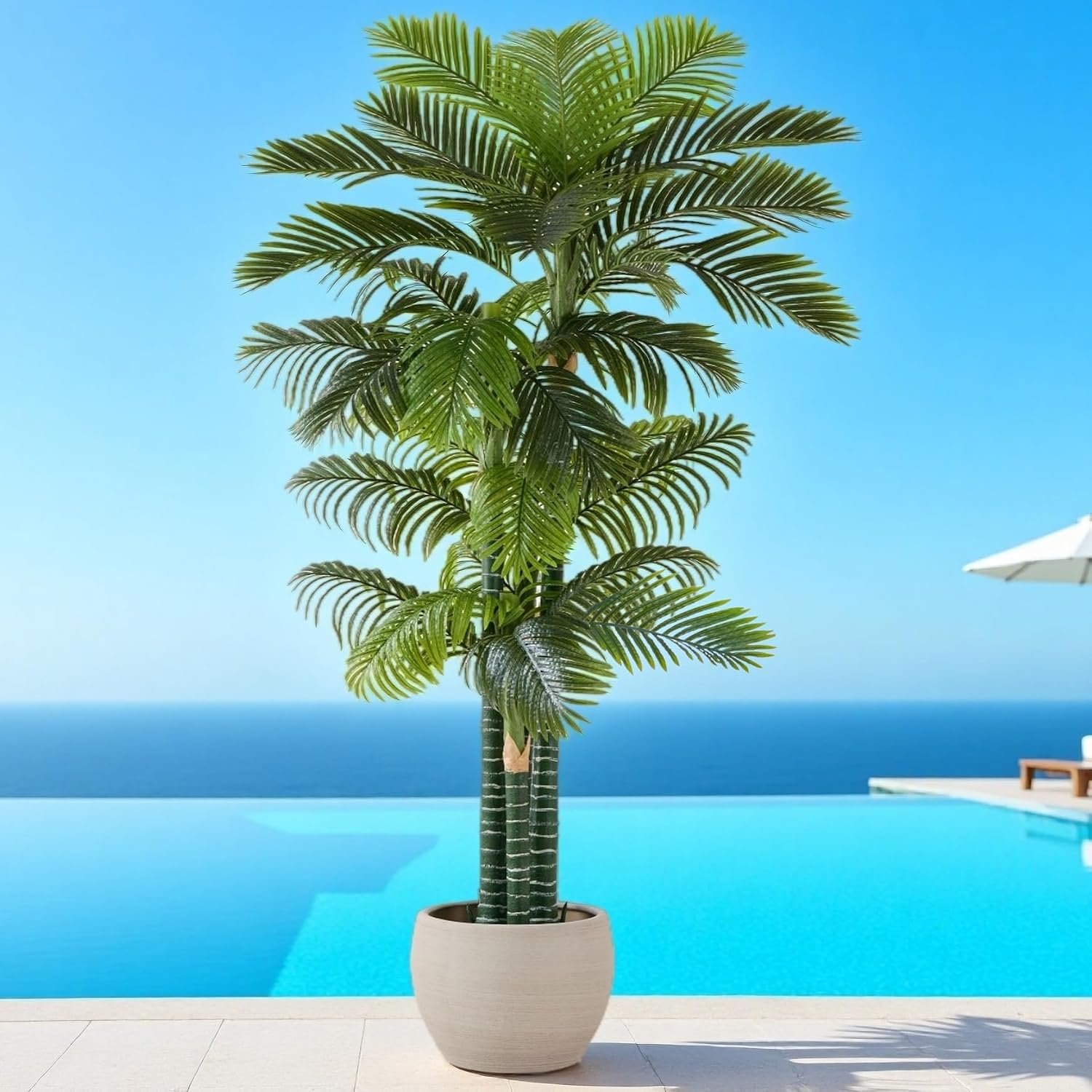 8.5FT Tall Golden Cane Palm Tree with 4 Trunks (1 Pack), Extra Lush Large Faux Plants, UV Resistant Indoor/Outdoor Fake Plant in Black Base Pot – Realistic Tropical Decor for Patio, Home, Office