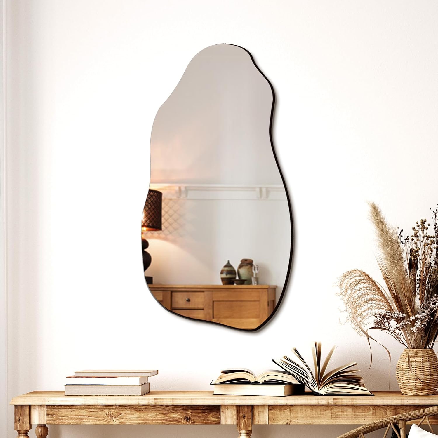 TRAHOME 32” x 18” Irregular Asymmetrical Wall Mirror for Living Room Bathroom Entryway, Modern Decorative Mirror Hanging