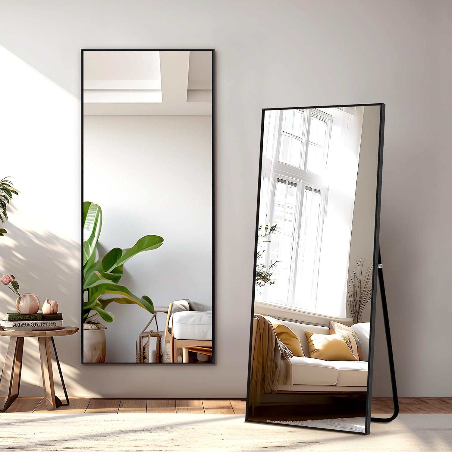 NicBex Full Length Mirror with Stand, 56″x19″ Aluminum Alloy Frame Floor Mirror, Black, Shatter-Proof Glass – Free Standing, Leaning Against Wall or Wall-Mounted, for Bedroom Living Room Dressing Room