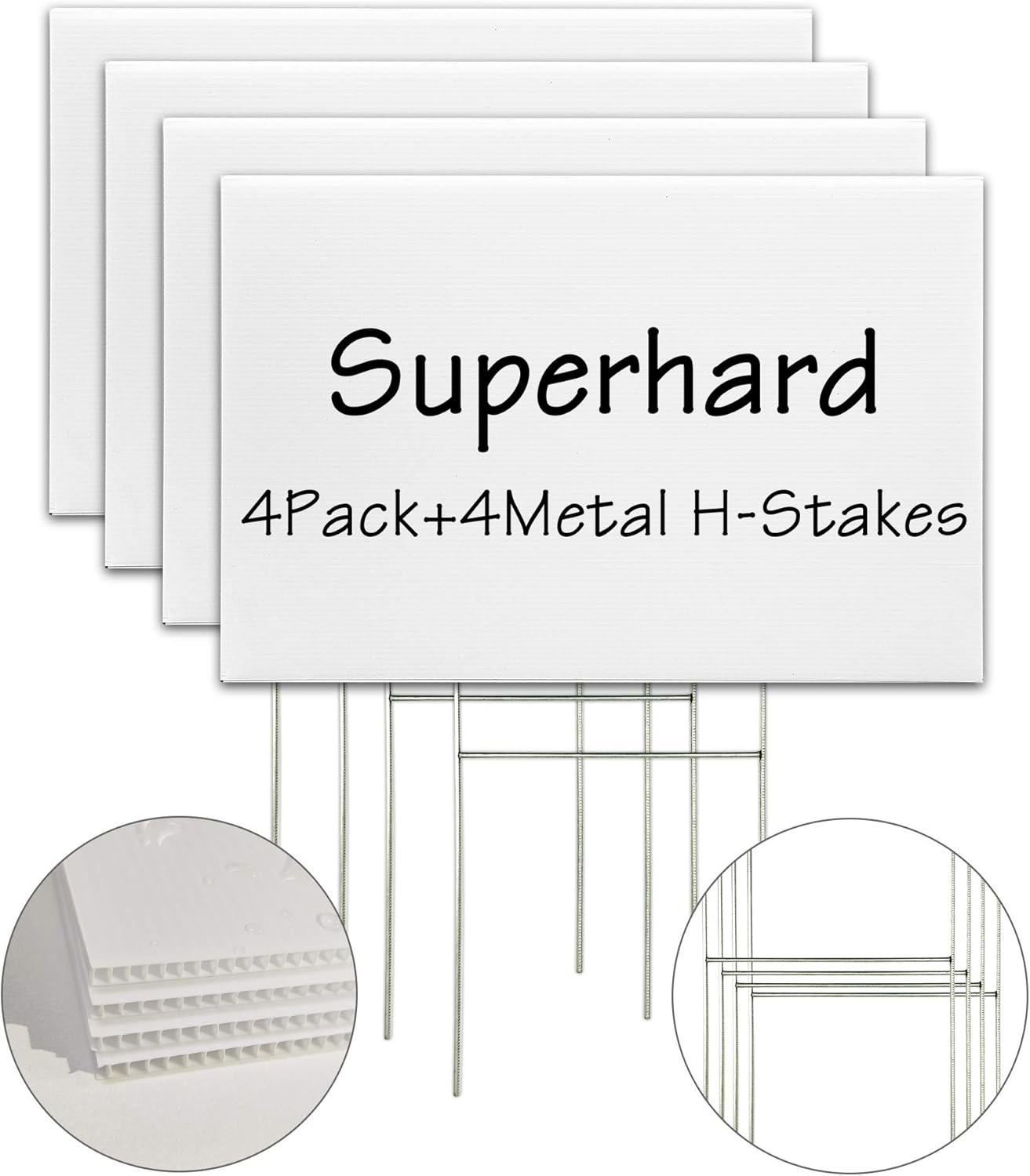 Blank Yard Lawn Signs, 4 Pack 18 x 12 Inches White Plastic For Happy Birthday,Garage Sale, Rent, Guidepost Decorations, Blank Lawn Signs With Stakes
