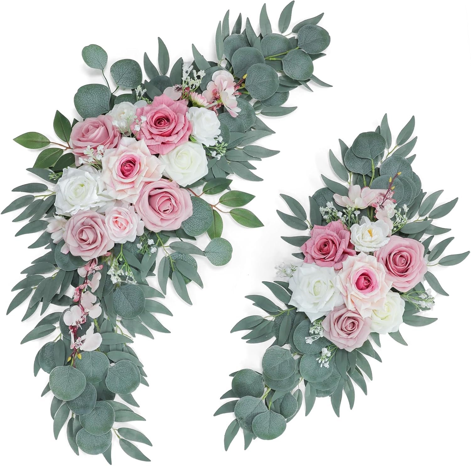 ponatia Artificial Wedding Arch Flowers Set of 2, Dusty Rose Pink & Ivory Floral Swags for Welcome Signs, Ceremony Arches, Reception Backdrops and Wedding Decor