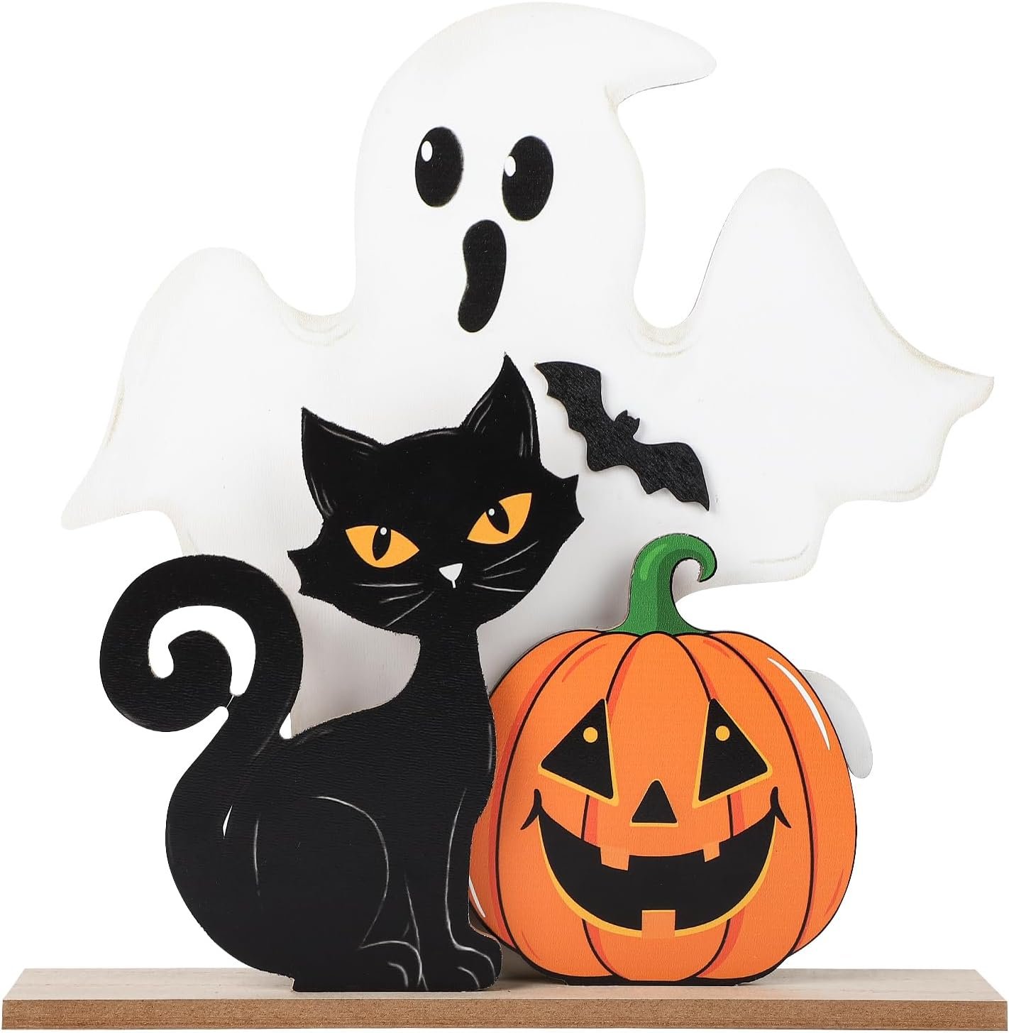 Halloween Decorations Indoor Wooden Black Cat Halloween Decor Ghost Table Sign Pumpkin Table Centerpieces Standing Tabletop Decoration for Holiday Desk Tiered Tray Party Shelf Decorations Farmhouse