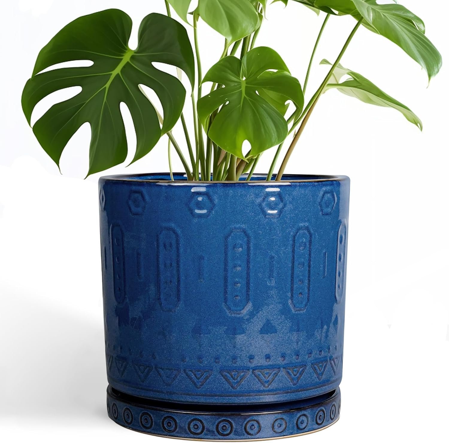 Eightpot 10 Inch Plant Pot – Ceramic Planter Outdoor Plant Pot Indoor with Drainage Holes and Saucer Large Flower Pot Round Decorative Planter for Garden Patio Decor Blue