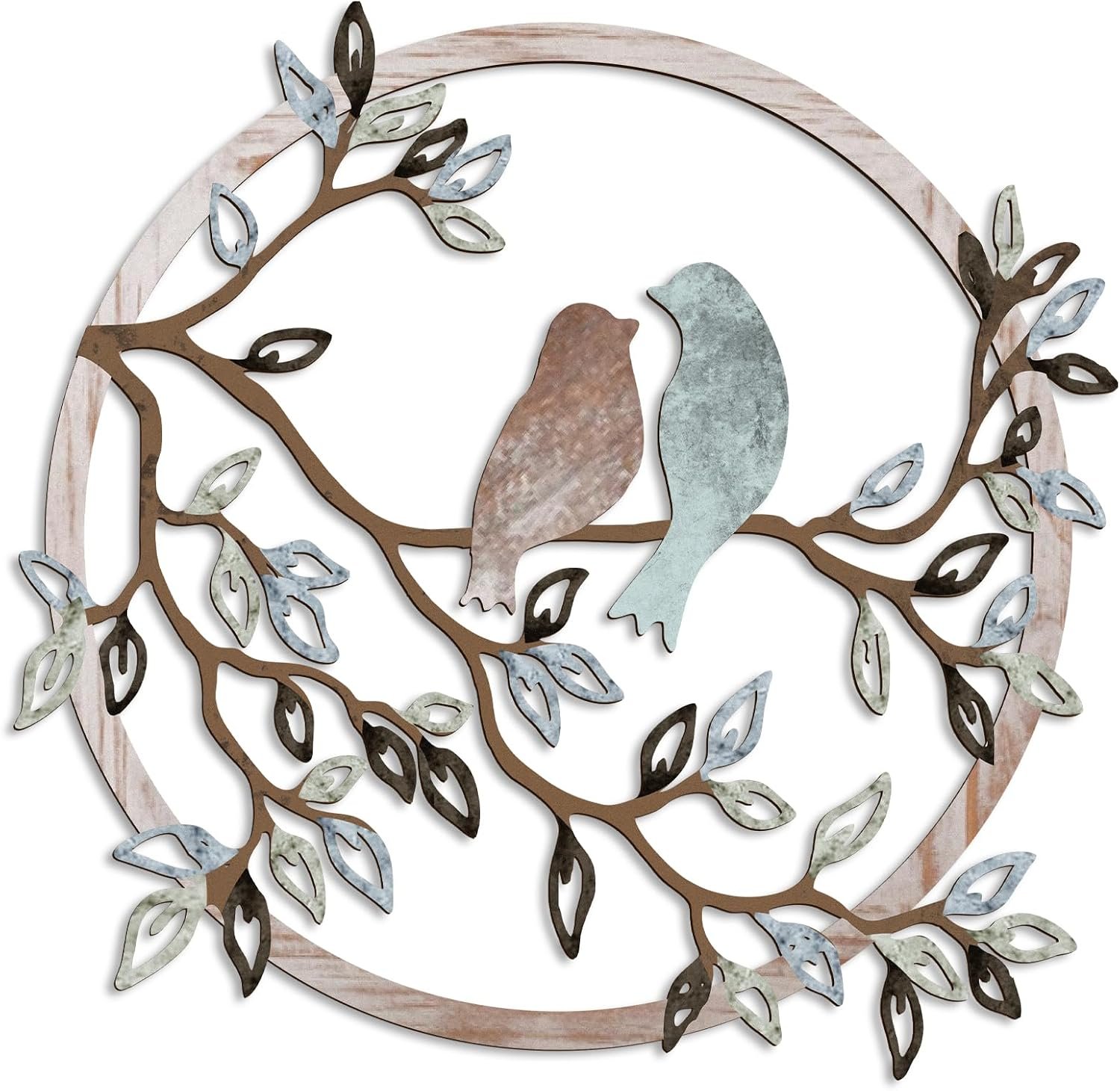 Ferraycle Metal Wall Art Bird on Tree Branch Silhouette Bird Hanging Ornament Porch Wall Decor for Living Room Outdoor Garden Bedroom Office Housewarming Party Decoration(Fresh Color)