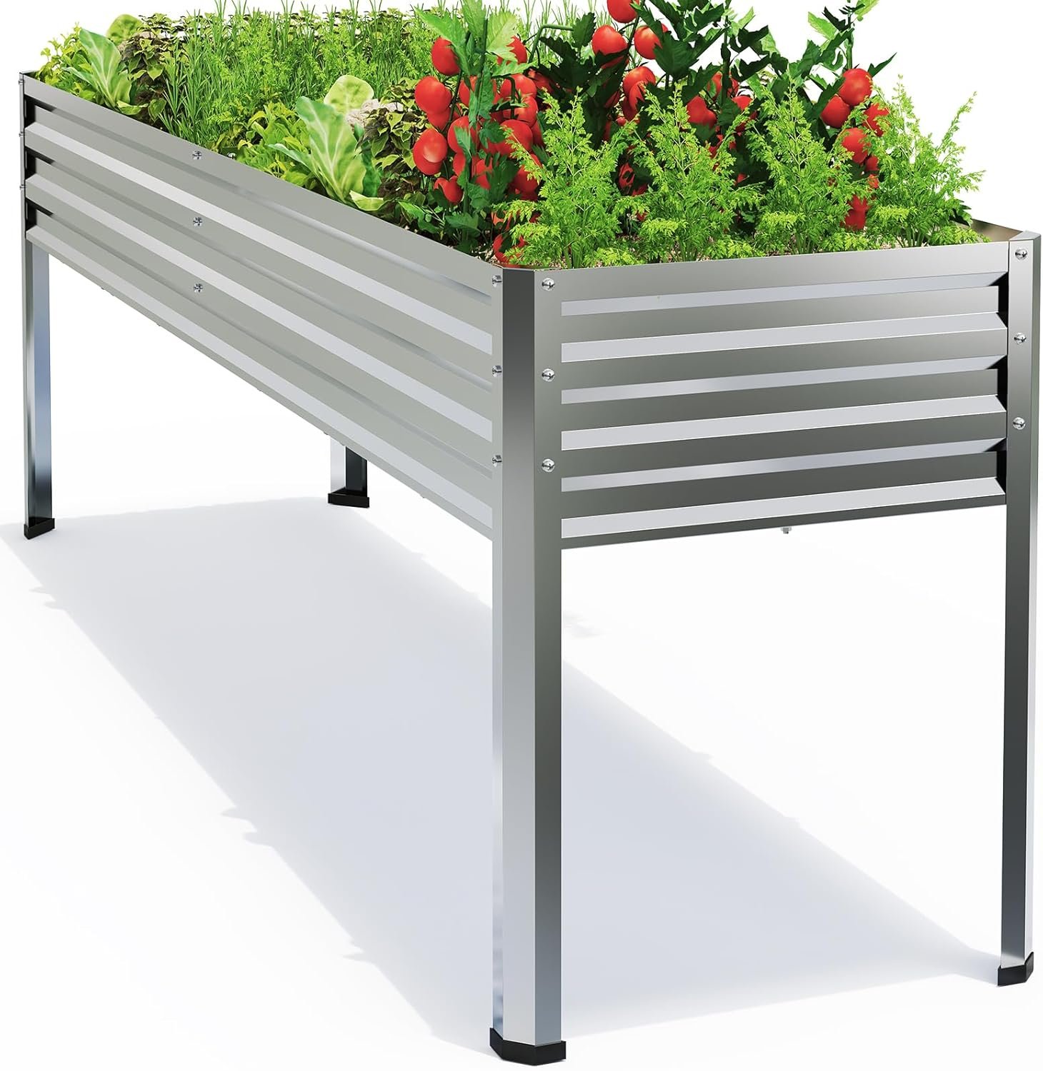 Galvanized Raised Garden Bed with Legs, 72×24×32in Large Metal Elevated Raised Planter Box with Drainage Holes for Backyard, Patio, Balcony, 700lb Capacity