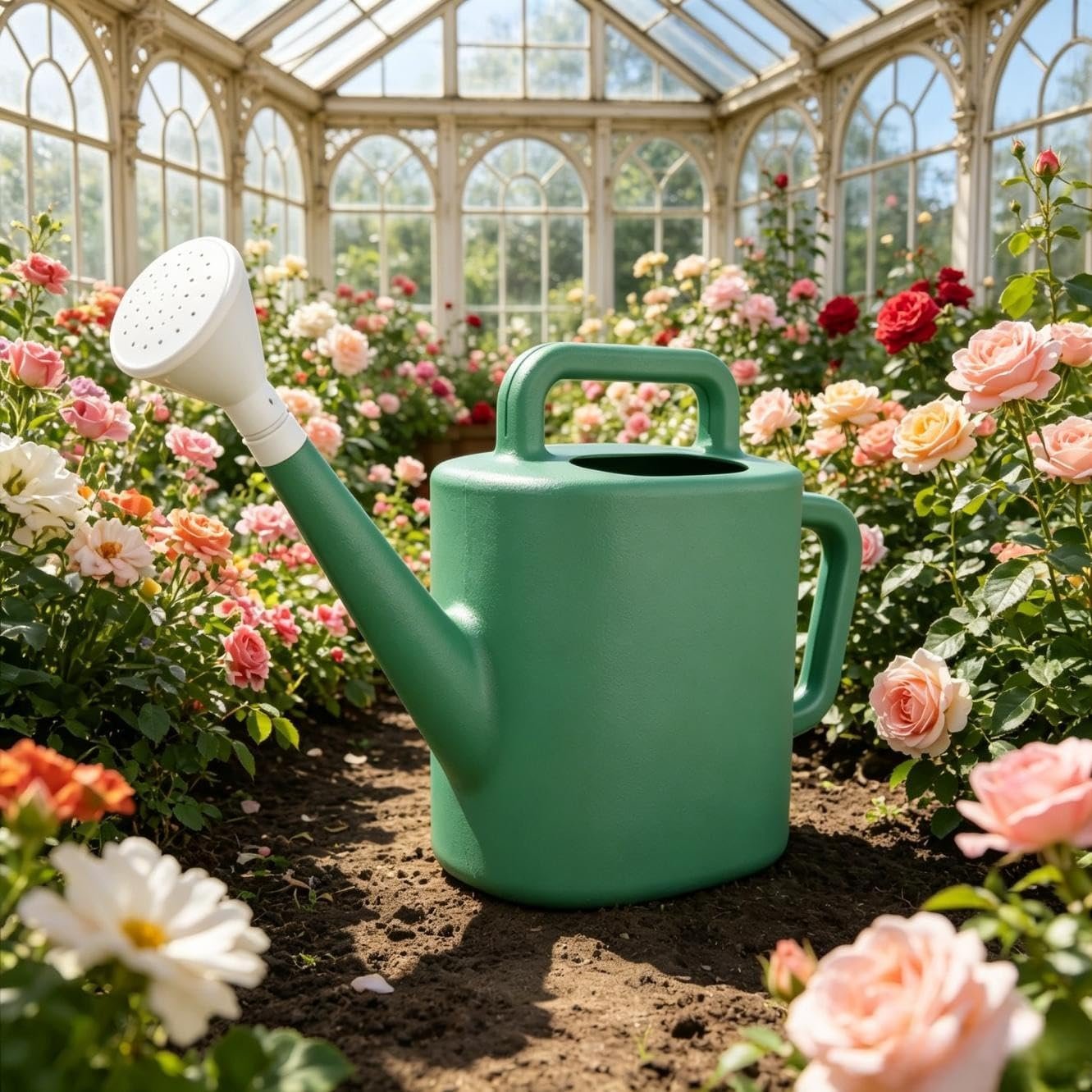 Watering Can, 2 Gallon, Indoor and Outdoor Plants, Lawn, Garden, Removable Nozzle, Drip-Free Sprinkler Head, Recycled Plastic