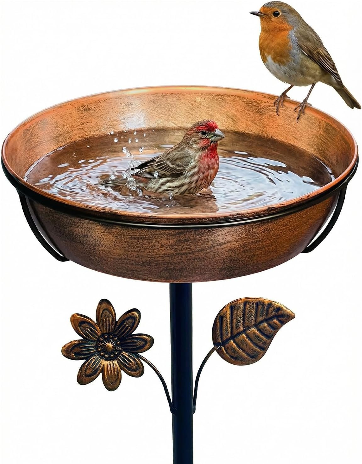 Metal Bird Bath for Outside, 3″ Deep 12″ Dia Removable Bowl, 36″ H Garden Bird Bath | Stable 5-Prong Stake, Rust-Resistant, Easy Clean Outdoor Birdbath for Yard Lawn Patio