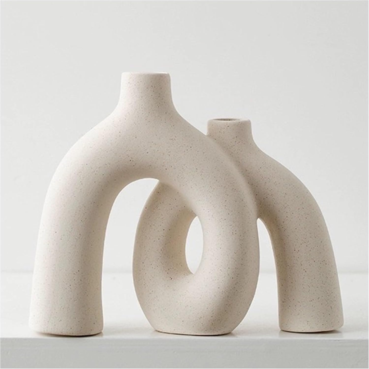 Hug Donut Decorative Vase Set – Modern Nordic Boho Style Vases Home Decor, Matte Ceramic Decorations for Living Room Shelf, Bookshelf Mantle Entryway Table or Console Décor (Cream White)