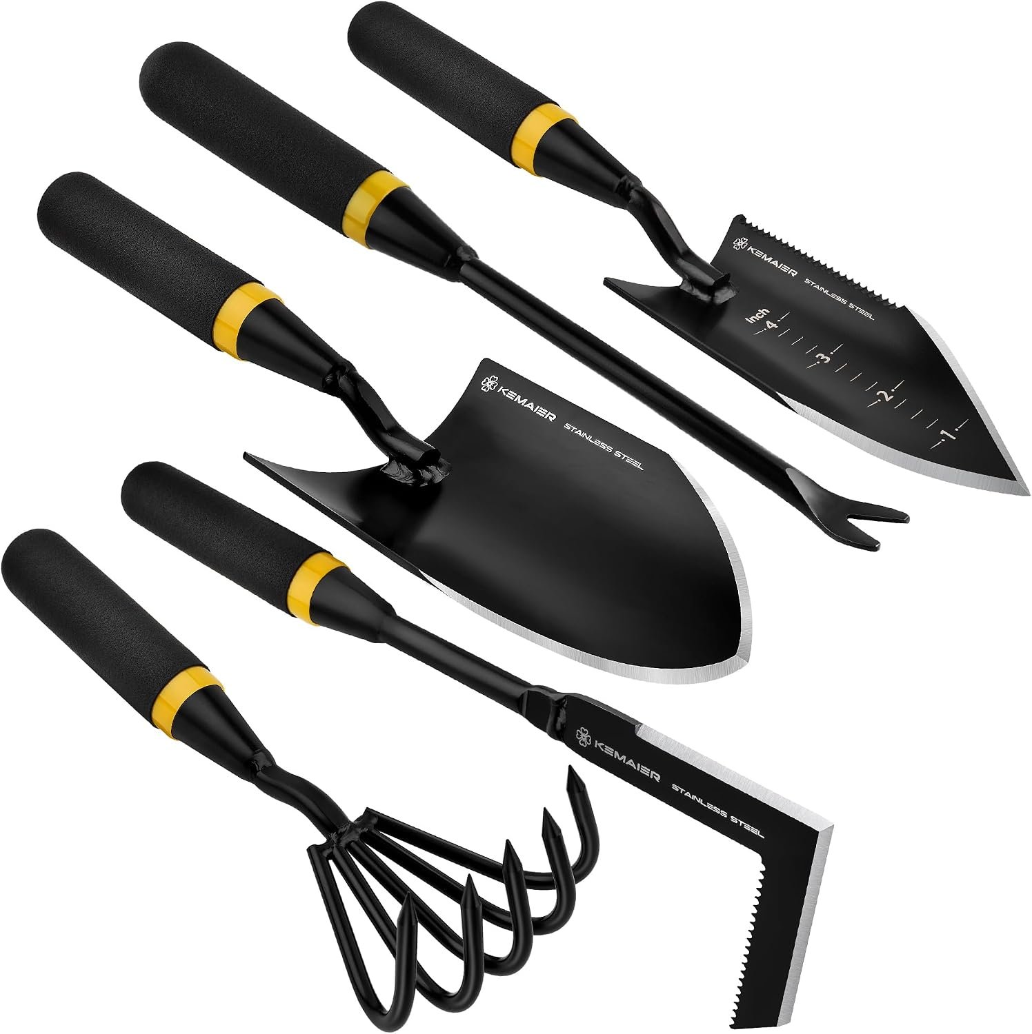 Kemaier Garden Tool Set – Featuring a Heavy-Duty Stainless Steel Hand Cultivator, Transplant Shovel, Trowel, Crack Weeder, and Dandelion Weeder – The Ultimate, Unbreakable Gardening Gift