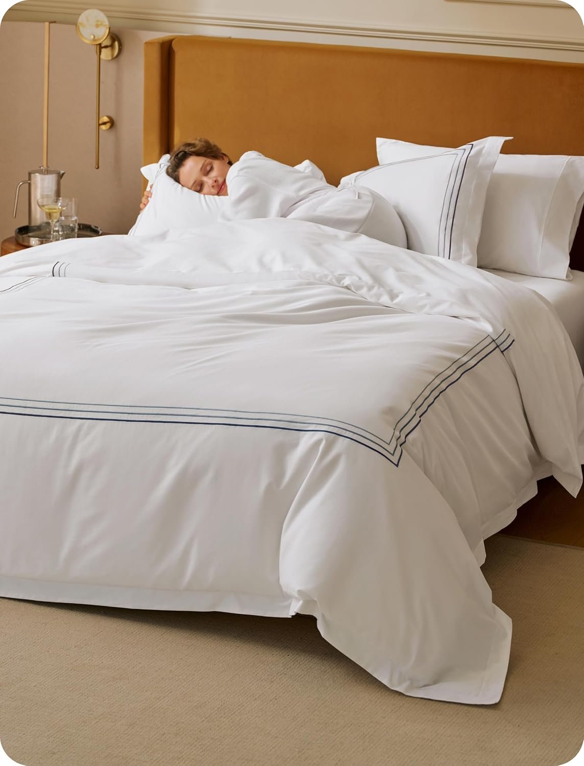 Bedsure 100% Giza Egyptian Cotton Duvet Cover King, CEA Certified Luxury Hotel Duvet Cover, PureWoven Soft & Breathable Sateen Bedding Set for All-Season, 3 Pieces, 104″x90″ (Gradient Blue)