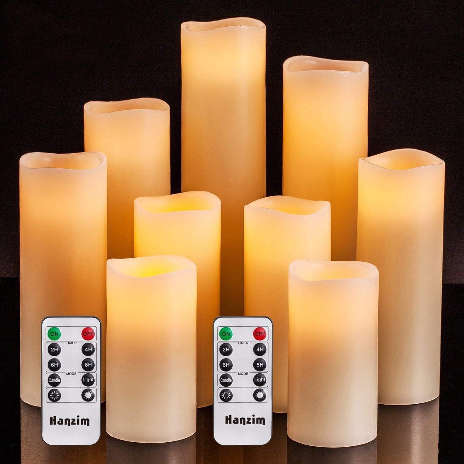 Flameless Flickering Battery Operated Candles D2.2”*H4 5″ 6″ 7″ 8″ 9″ Set of 9 Ivory Real Wax Pillar LED Candles with 10-Key Remote and Cycling 24 Hours Timer (Ivory)