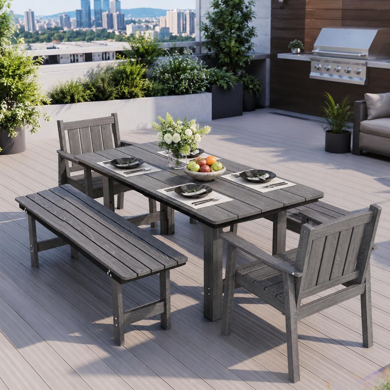 Pamapic 6 PCS Outdoor Dining Set, Spacious HDPE Cancel