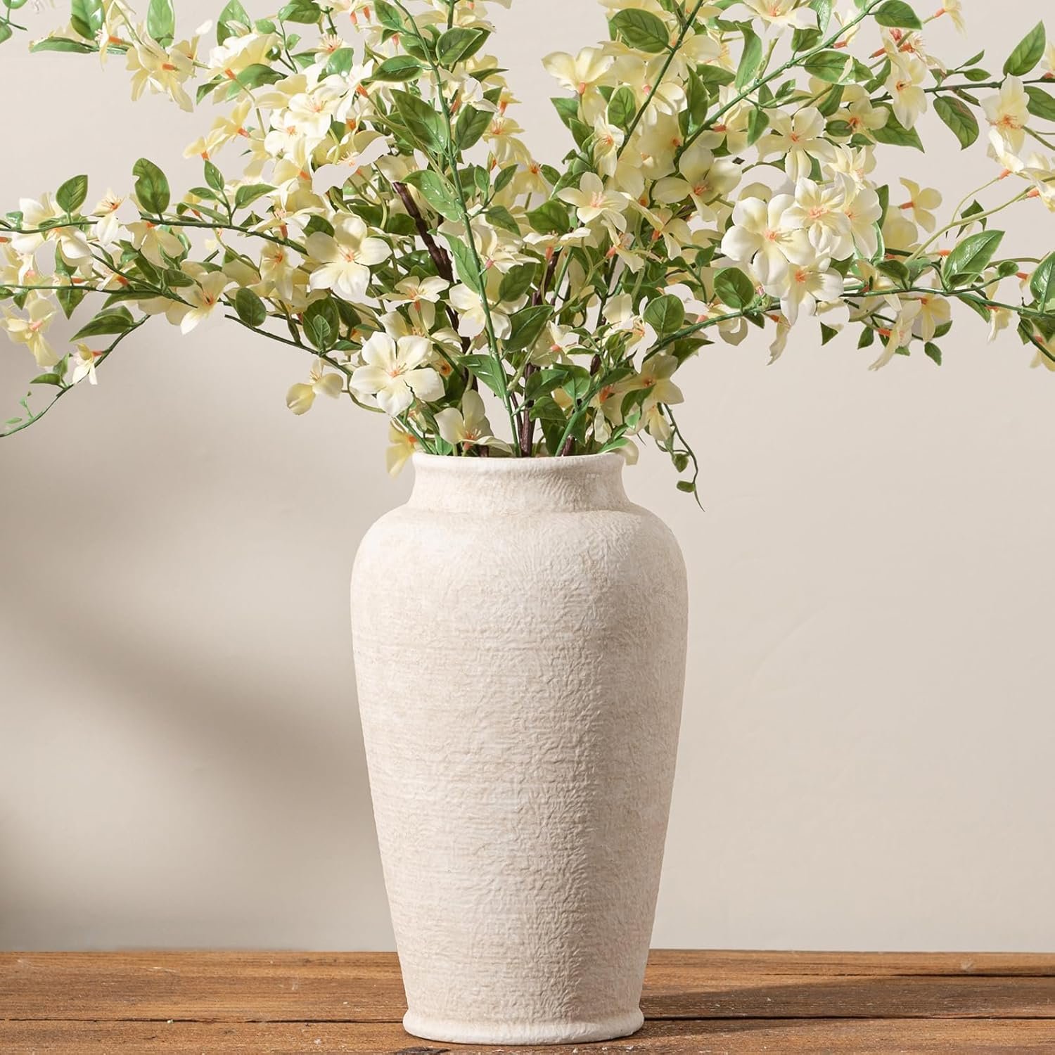 Ceramic Flower Vase, Large Flower Vase Tall Rustic Farmhouse Decorative Vase Floral Pottery Vases for Home Decor Table Living Room Entryway Mantel Bedroom Bathroom Kitchen – 11″ W
