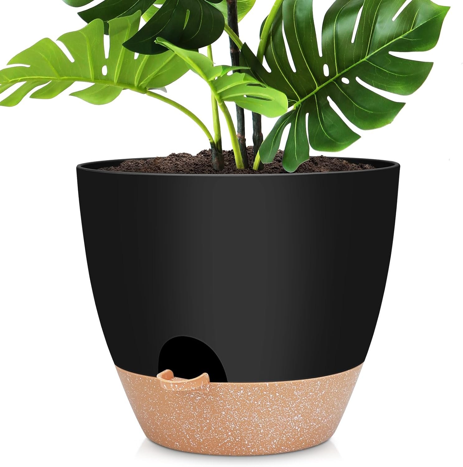 YNNICO 12 inch Large Self Watering Plant Pots, Flower Pots Planters with Multi Mesh Drainage Holes for Indoor Outdoor Garden Plants and Flowers.（Black）