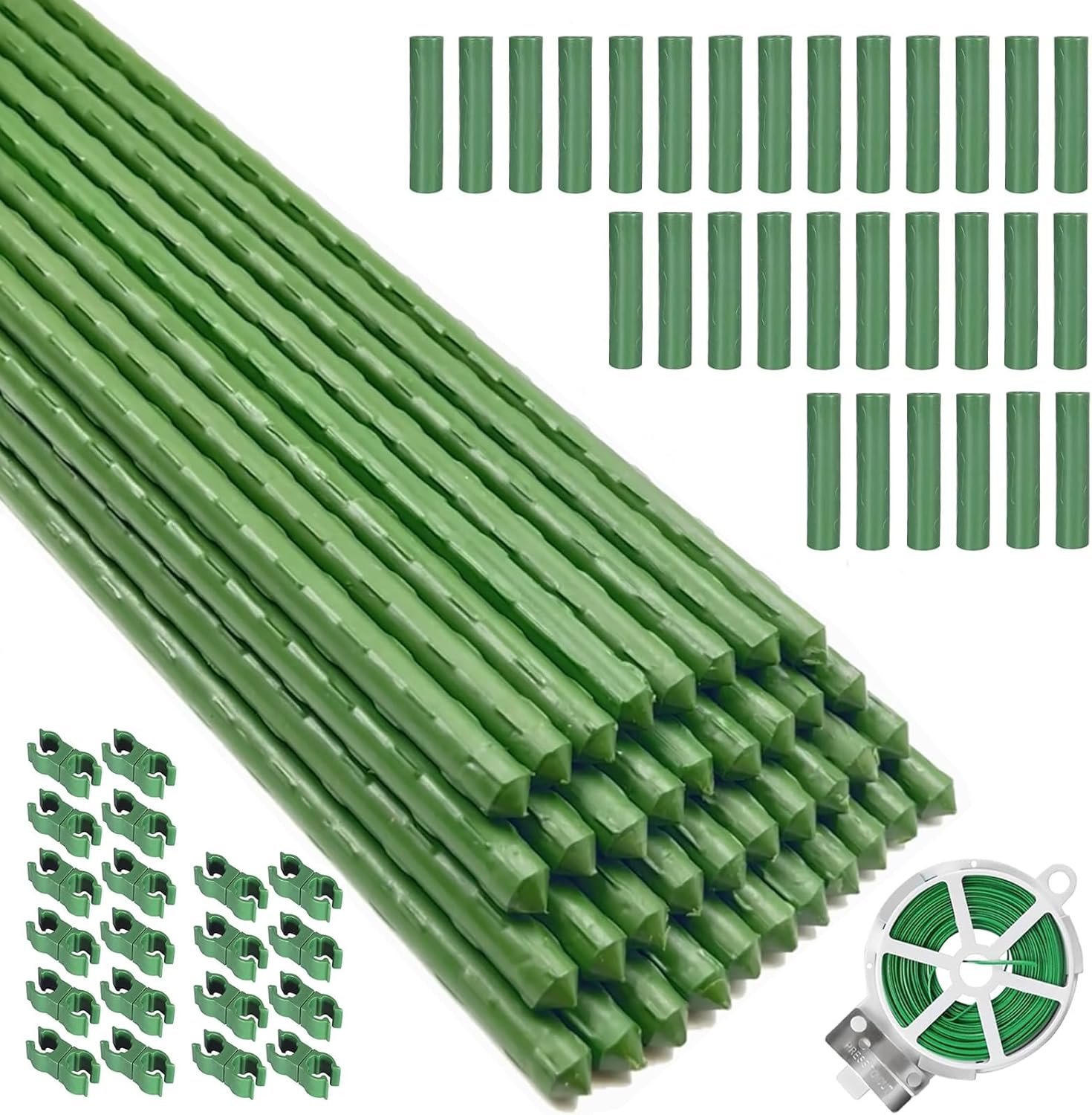 Garden Stakes Kit, 40 Sets 16 inch 0.43″ in Diameter Steel Plant Stick Support (with Accessories Total 91 pcs), DIY 3ft 4ft 5ft 6ft 7ft Sturdy Tomato Stakes for Indoor & Outdoor Gardening Supplies