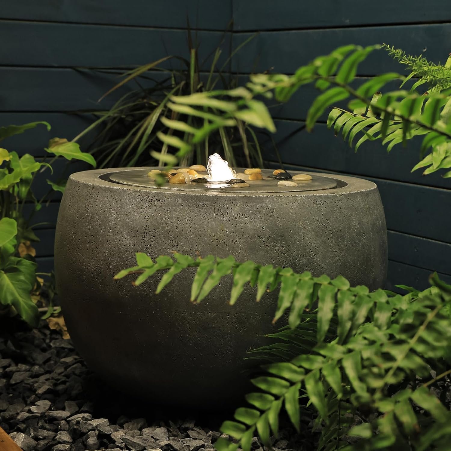 Tankana Garden Water Fountain Outdoor Bubbler Water Feature Indoor with Lights & Pump and Pebbles Waterfall Fountains Concrete Effect for Patio Deck Yard Home Decor Gray, 18 “L x 18″ W x 11.5” H