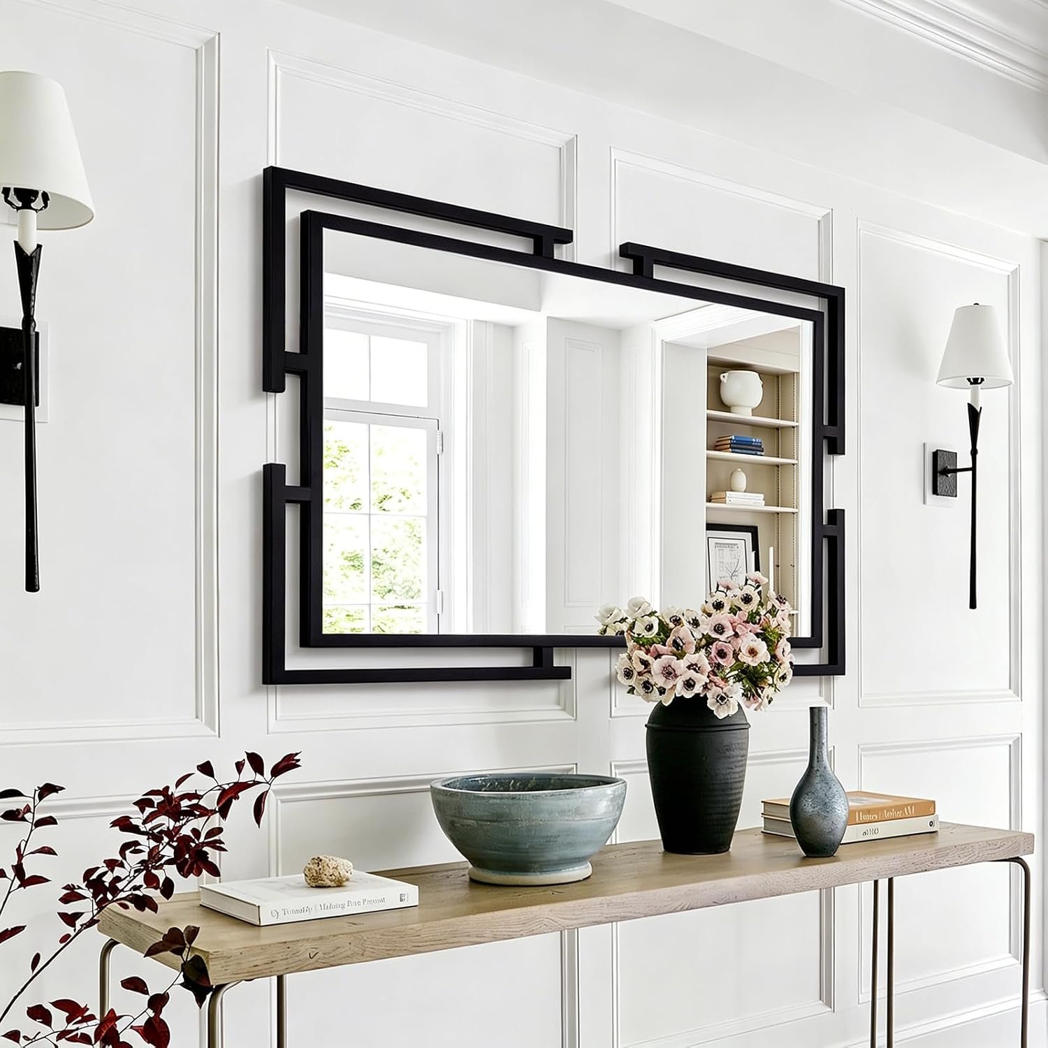 Large Wall Mirror for Living Room, 28″x40″ Black Decorative Wall Mirror for Over Sink, Tempered Glass with Metal Frame for Bedroom, Horizontal/Vertical