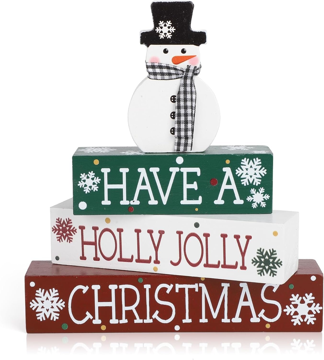 4 Pcs Christmas Decorations Indoor Wooden Snowman Table Sign Decor Table Centerpieces Xmas Merry Christmas Tabletop Block for Holiday Office Desk Tiered Tray Party Shelf Decor Farmhouse Winter