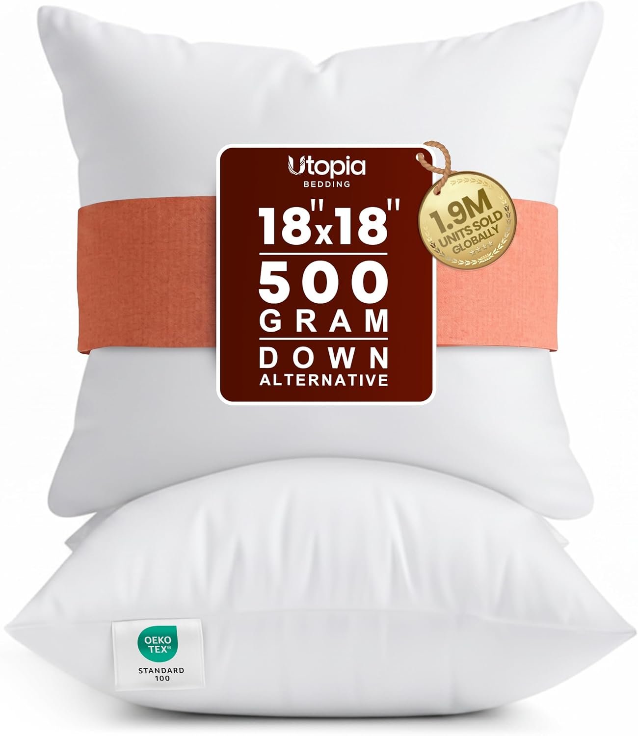Utopia Bedding 18×18 Pillow Inserts, Set of 2, White – Indoor Decorative Throw Pillows for Bed, Sofa & Couch – Soft, Supportive & Fluffy Cushion Inserts