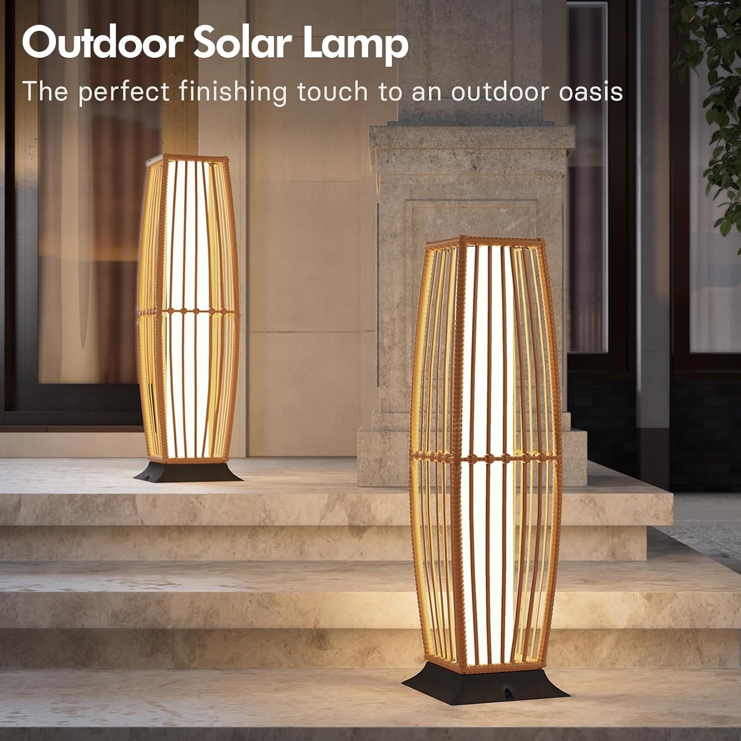 Grand patio Solar Outdoor Floor Lamp, Waterproof Wicker Boho Patio Lantern with Warm LED Light, Cordless Solar Standing Light for Porch, Deck, Garden & Poolside Decor, Large Taurus