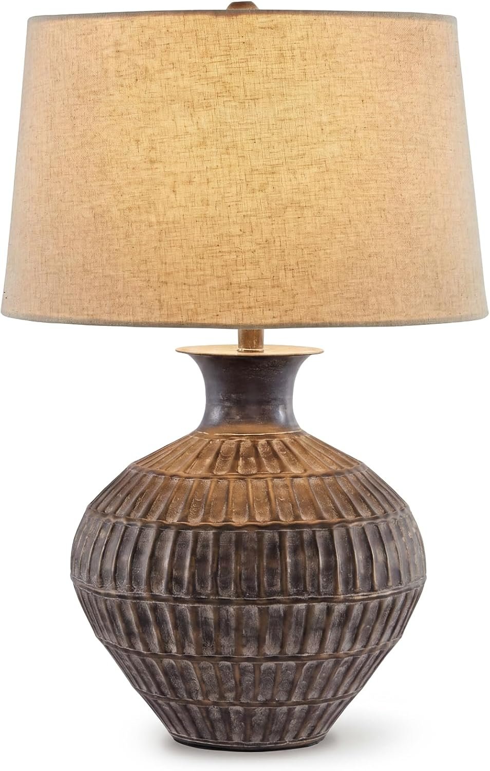 Signature Design by Ashley Magan 285.” Textured Bronze Metal Table Lamp, Antique Brown Finish