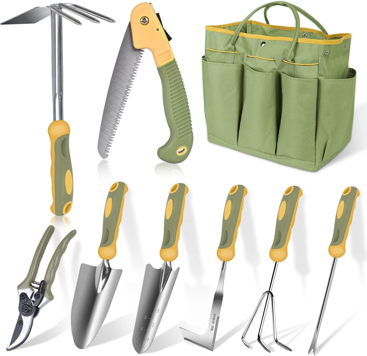 Garden Tool Set, WisaKey 9 Piece Stainless Steel Heavy Duty Gardening Hand Tools Durable Garden Tool Bag Gardening Gifts for Women and Men Fathers Day for Dad Husband