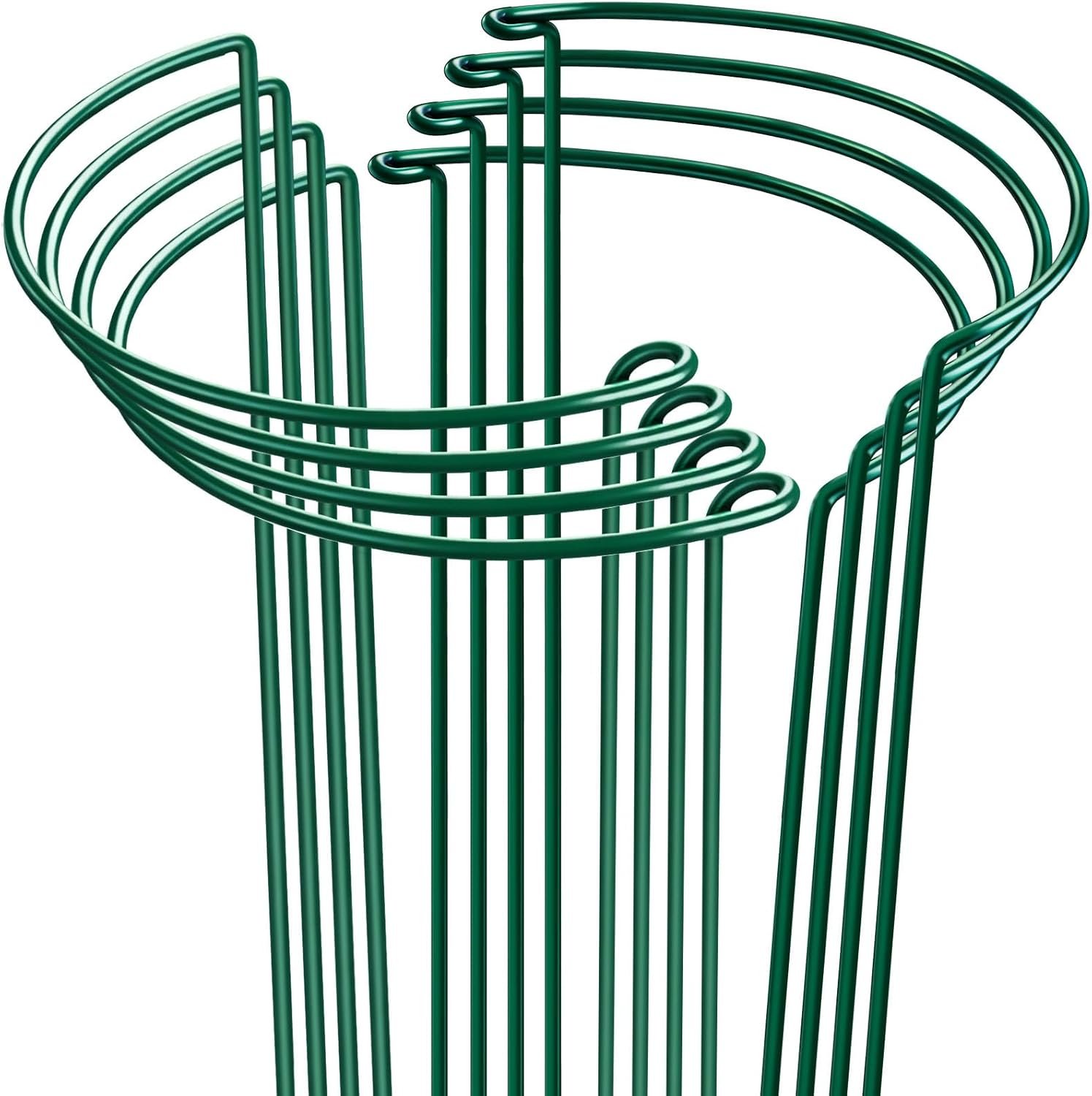 HiGift 8 Pack Plant Support Stakes, Half Round Metal Garden Plant Stake Indoor Peony Cages and Supports, Green Plant Support Ring Border for Tomato,Hydrangea,Flower Outdoor (10″ Wide x 15.8″ High)