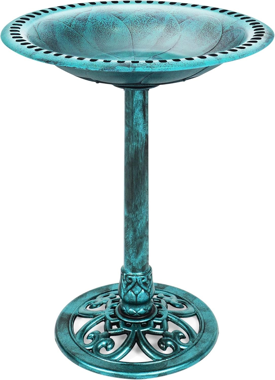 Best Choice Products 28in Pedestal Bird Bath, Vintage Outdoor Resin Accent Decoration w/Fleur-de-Lis Accents – Green