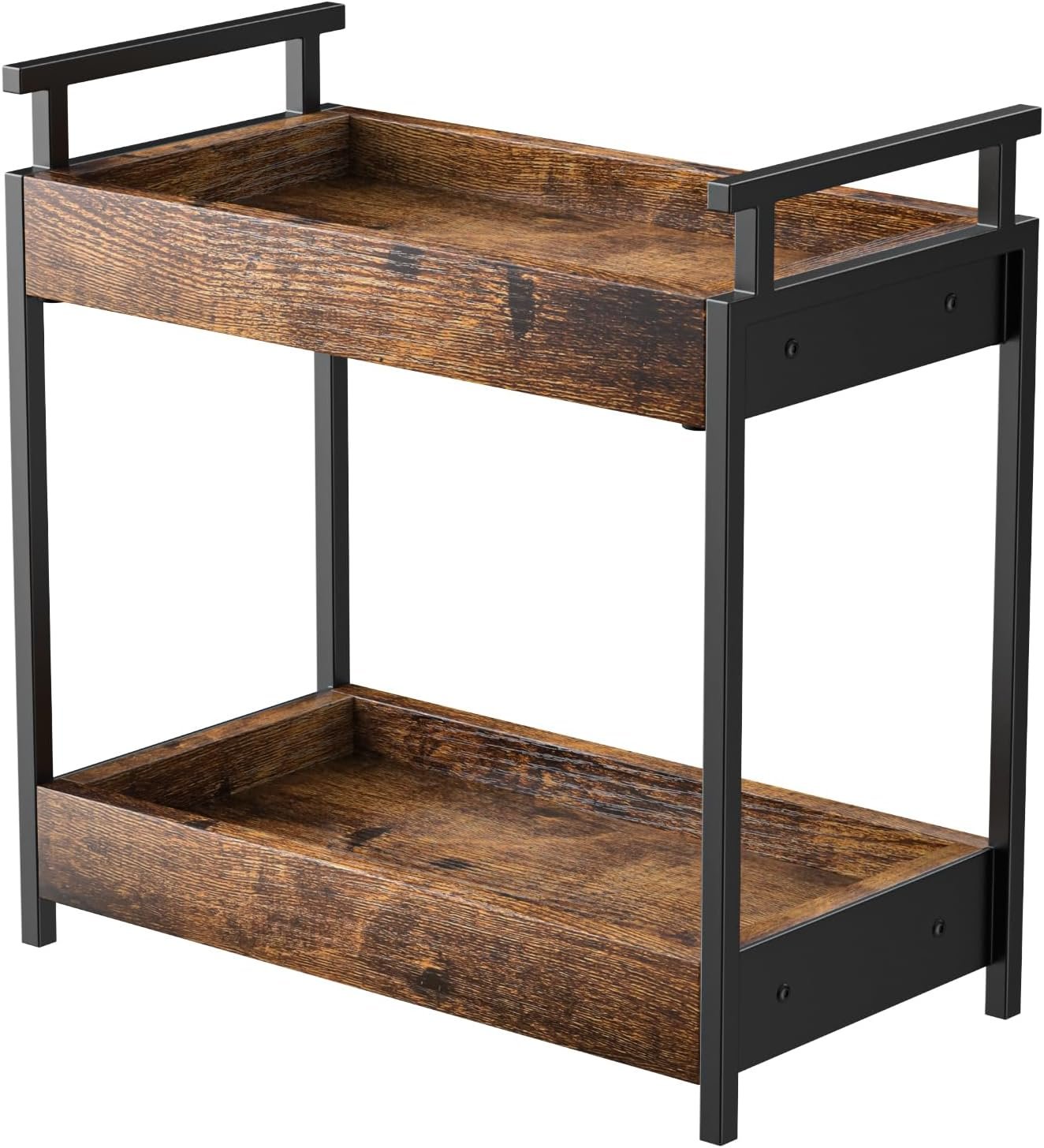 KLM Countertop Coffee Station Organizer, 2 Tier Wooden Shelf for Coffee Bar Accessories, Condiment Storage Caddy for Kitchen, Bathroom Counter Organizer, Home, Office – Brown