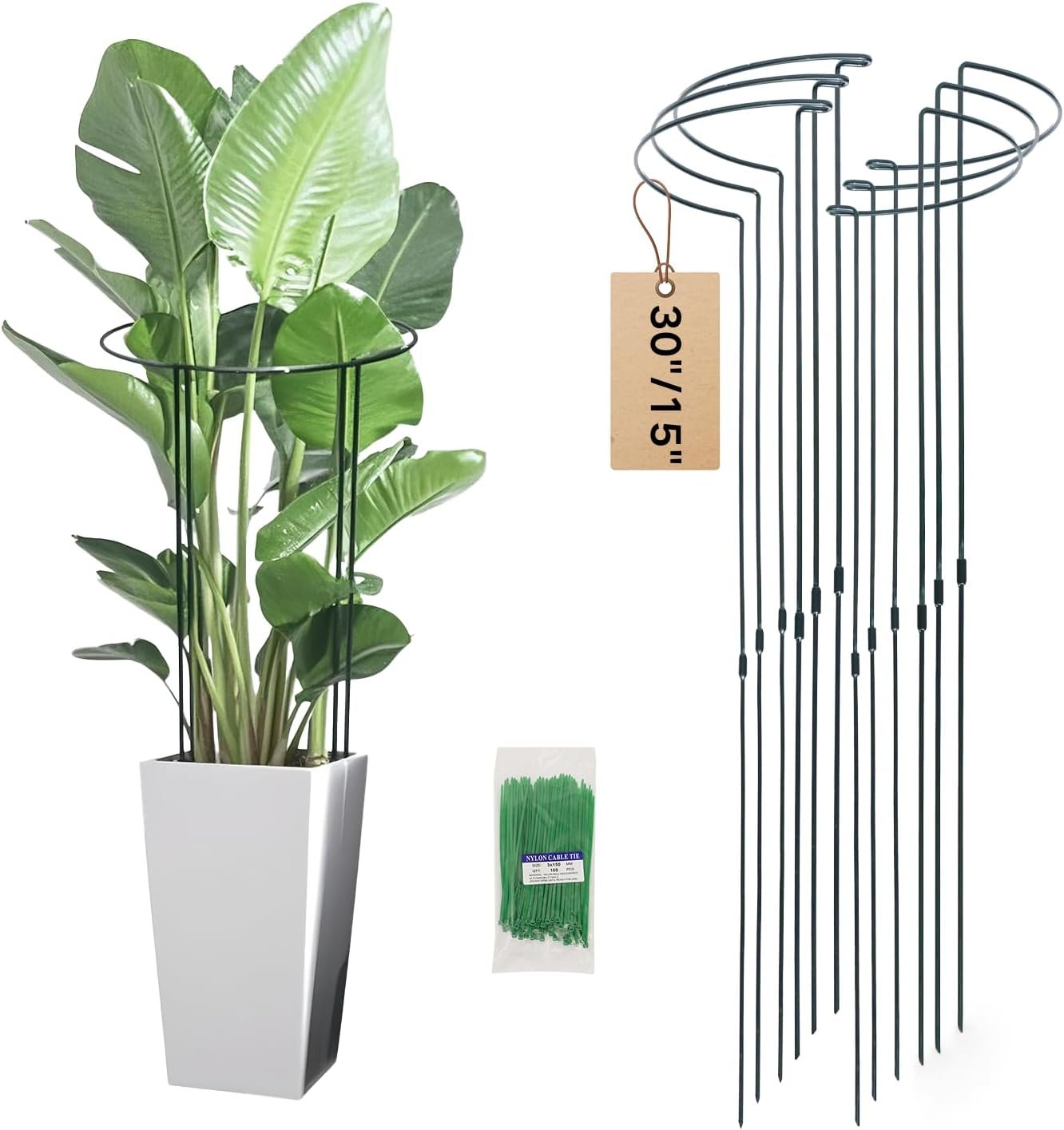 30in Tall Heavy-Duty Plant Support Stakes, 6 Pack Adjustable Peony Cages & Supports for Outdoor Plants, Large Garden Plant Stakes for Peony, Tomato, Hydrangea with Extension Stakes