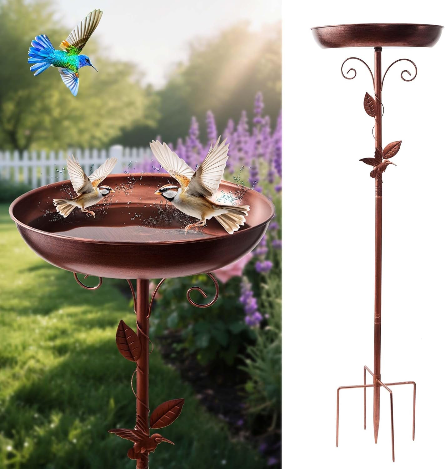 Metal Bird Bath for Outdoors – Vintage Freestanding Bird Bath with 5-Prong Base and 40-Inch Tall Removable Bowl, Antique Bronze Garden Decoration, Suitable for Patio, Courtyard