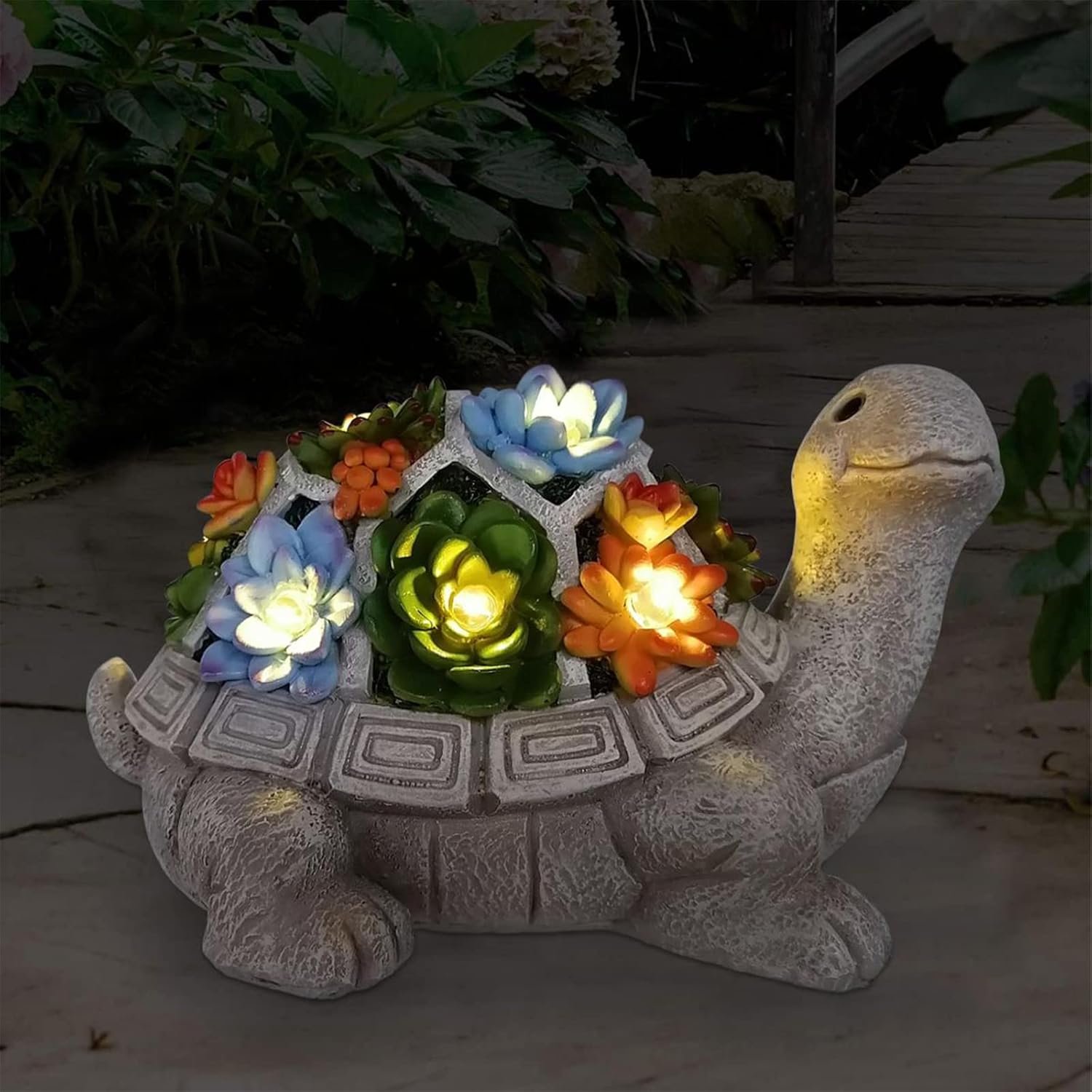 Nacome Solar Garden Outdoor Statues Turtle with Succulent and 7 LED Lights – Lawn Decor Statue for Patio, Balcony, Yard Ornament – Gifts for Mom Grandma Women