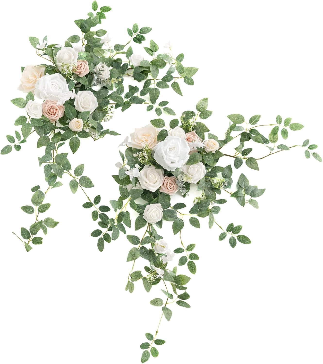 Ling’s moment 2PCS Artificial Floral Swags Arch Flowers Wedding Centerpieces Flower Rose Garland Mantel Greenery Arrangements for Sweetheart Welcome Signs Decor Wall Window Home Decor White & Sage