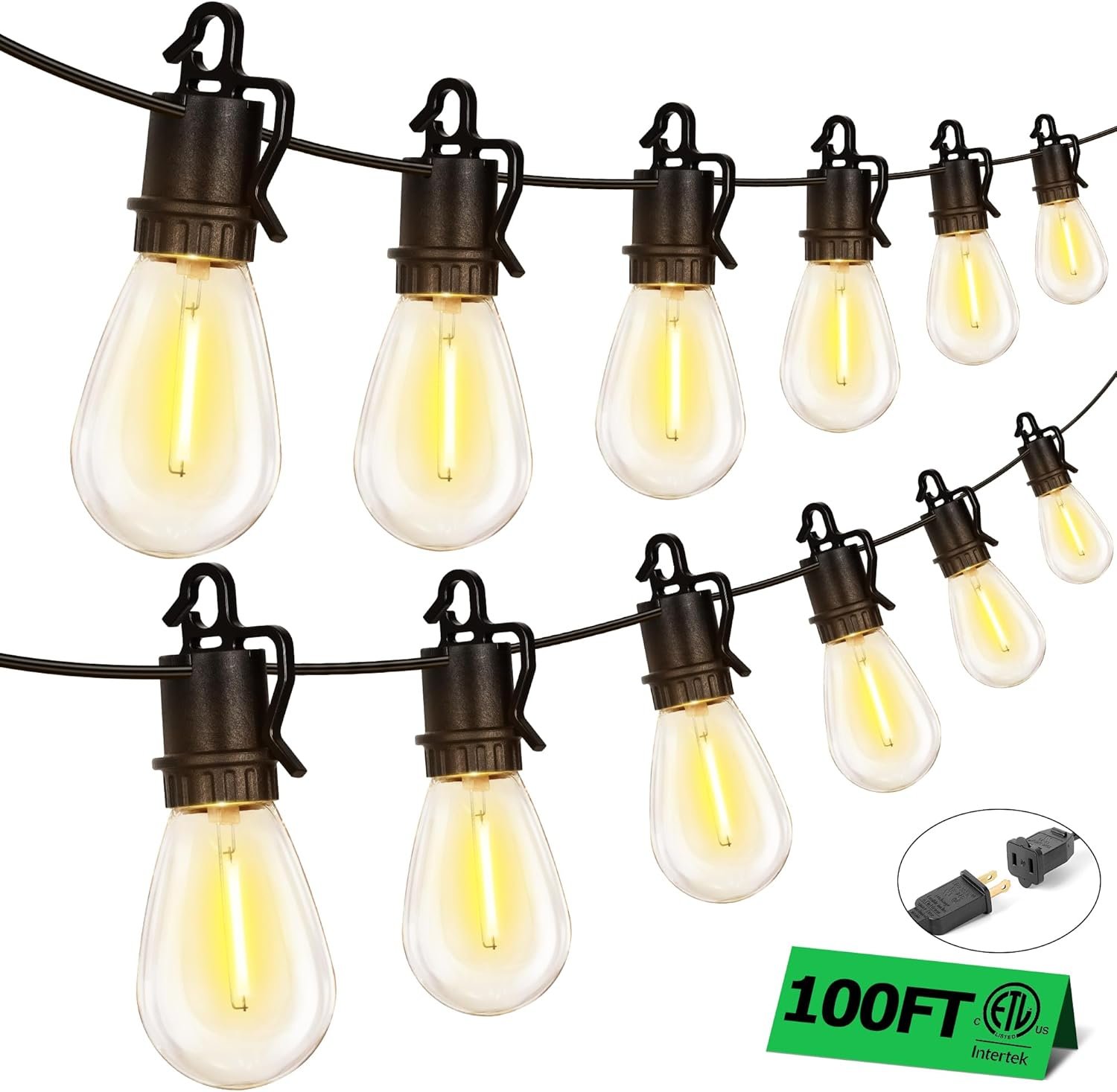 100FT Outdoor String Lights with 35 Shatterproof Patio Deals S14 Vintage Edison Bulbs E12 Sockets,2700K Dimmable Outdoor Lights,IP55 Waterproof LED String Lights for Outside, Patio Lights