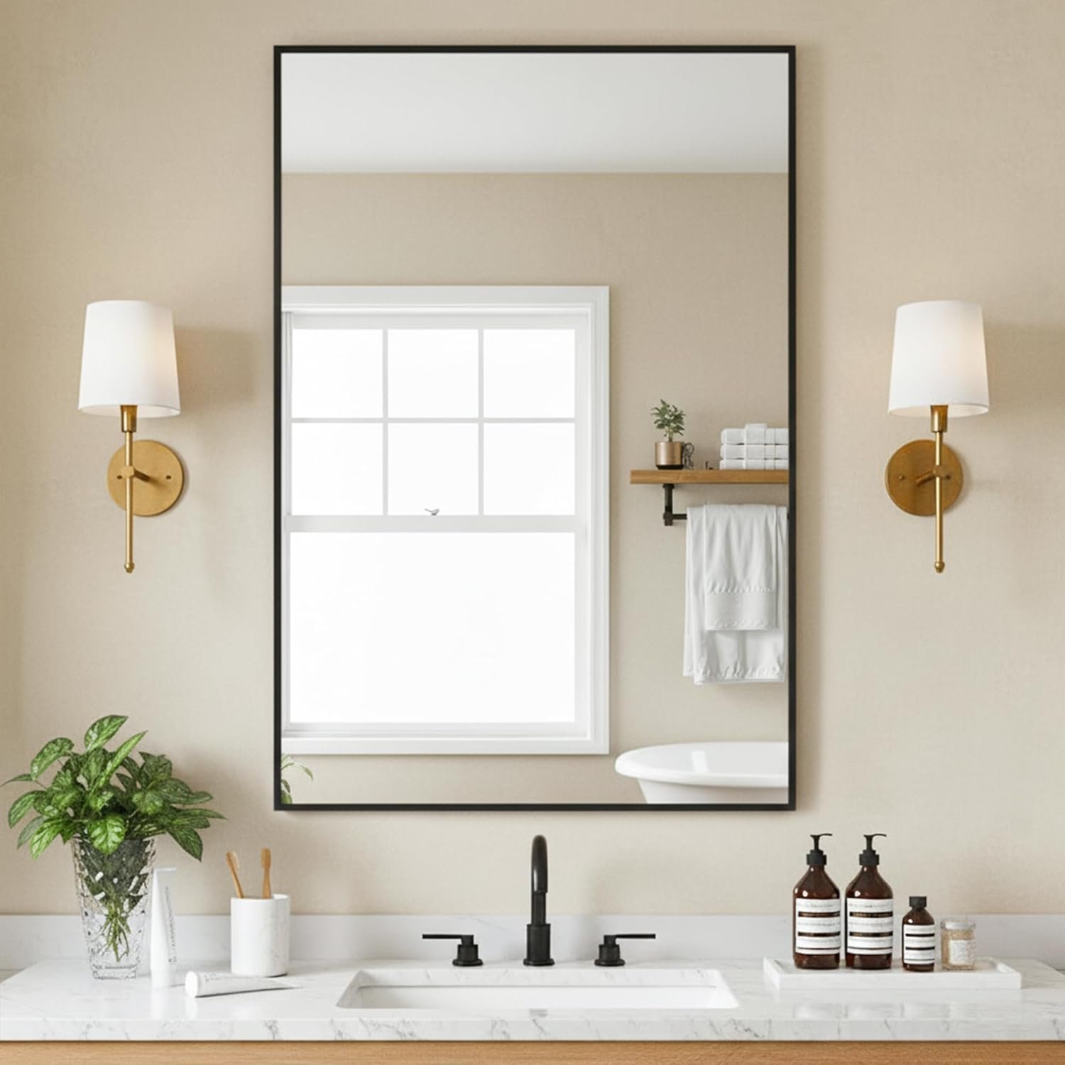 FICTOR Bathroom Vanity Mirror-Black, 36″ x 24″, Shatterproof & Anti-Rust, Wall Mount Rectangle Mirrors with Metal Frame for Over Sink, Bathroom, Bedroom, Living Room,Entryway