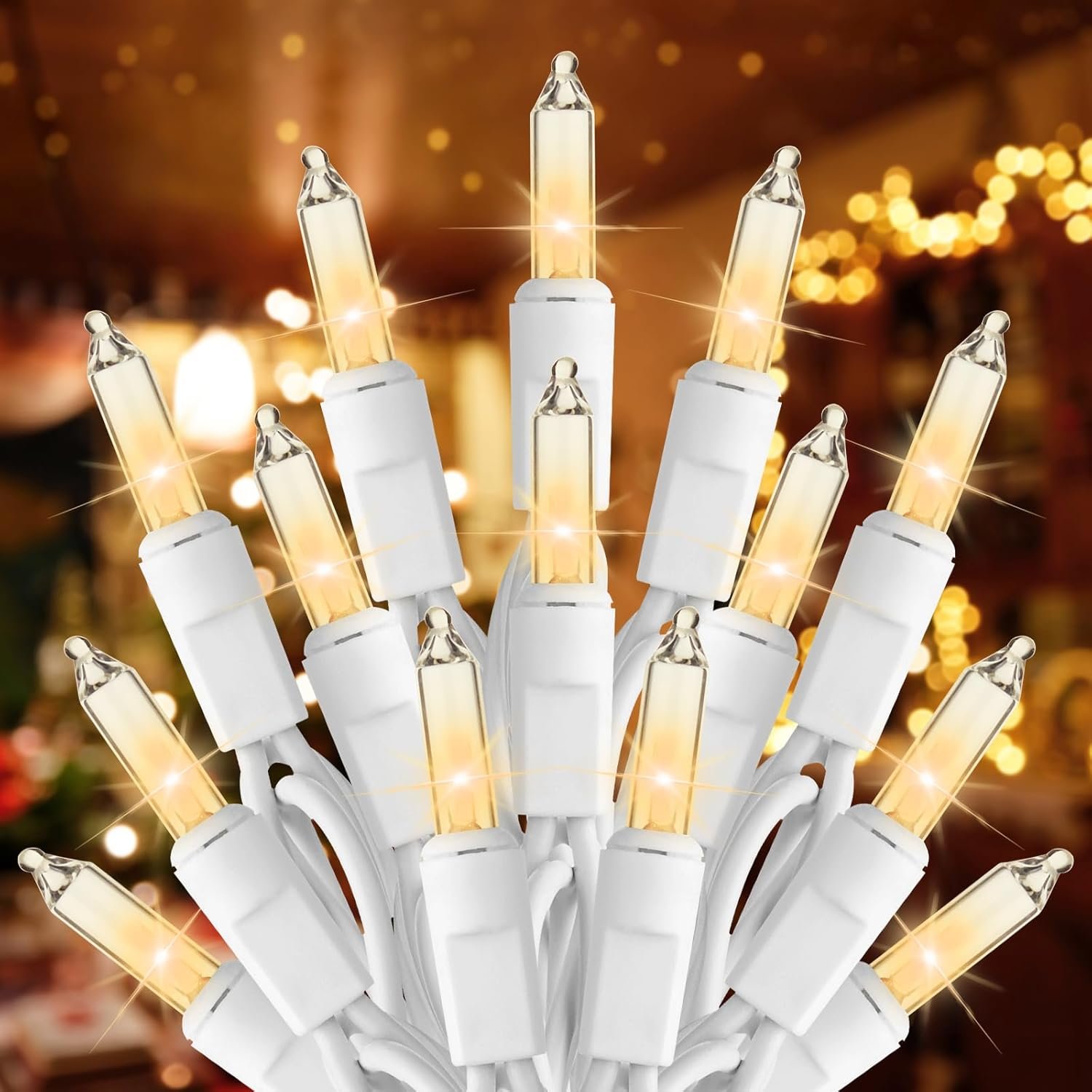 Brightown Christmas Lights, 100-Count 20ft Clear Incandescent Bulb Mini String Lights for Indoor Holiday Decor, Christmas Tree Garland Wedding Party Multi-Use Decoration, White Wire