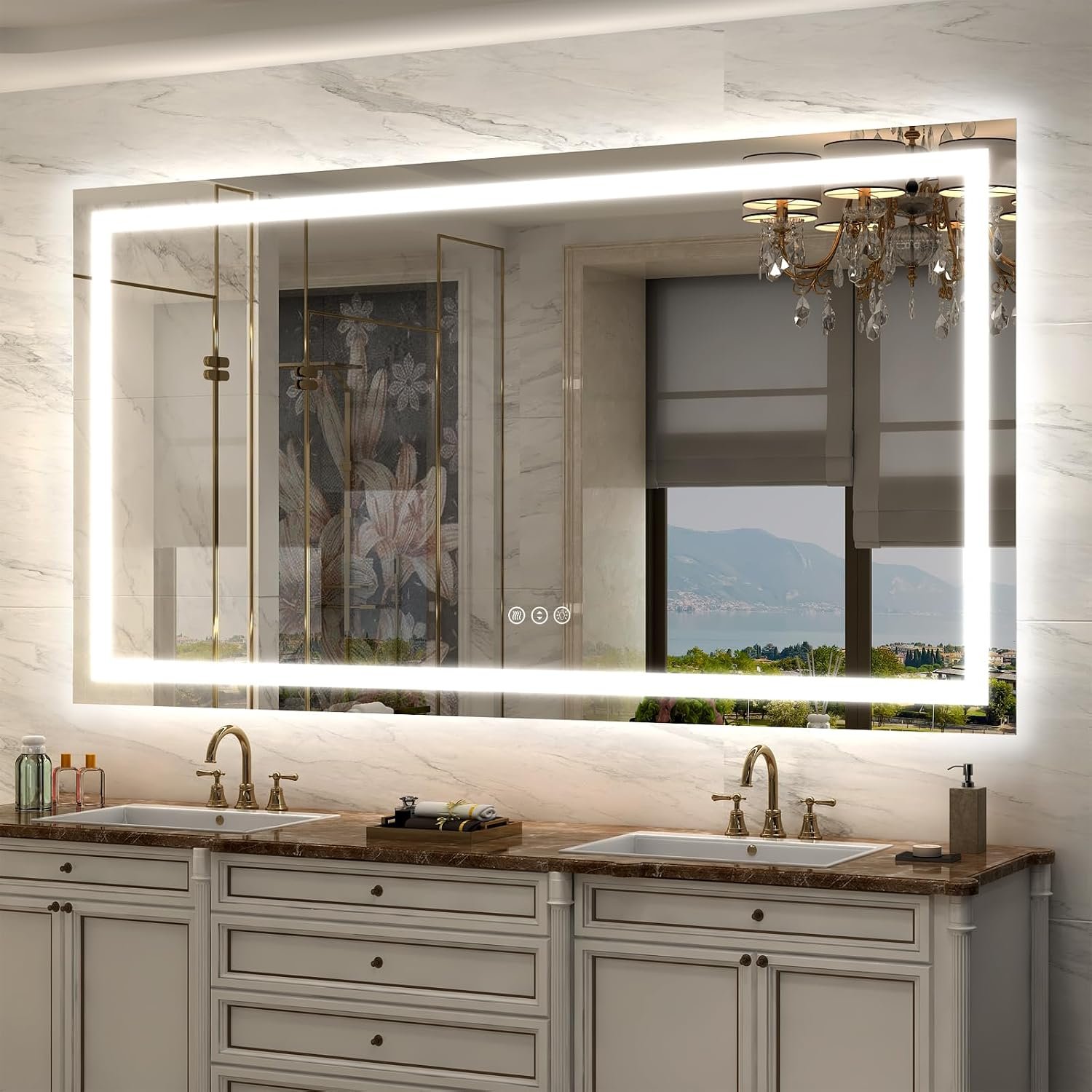 LED Lighted Mirror 66×36 for Bathroom Wall Mounted, Dimmable Vanity Mirror with Lights, Anti-Fog, ETL Listed (Backlit and Front Lighted)