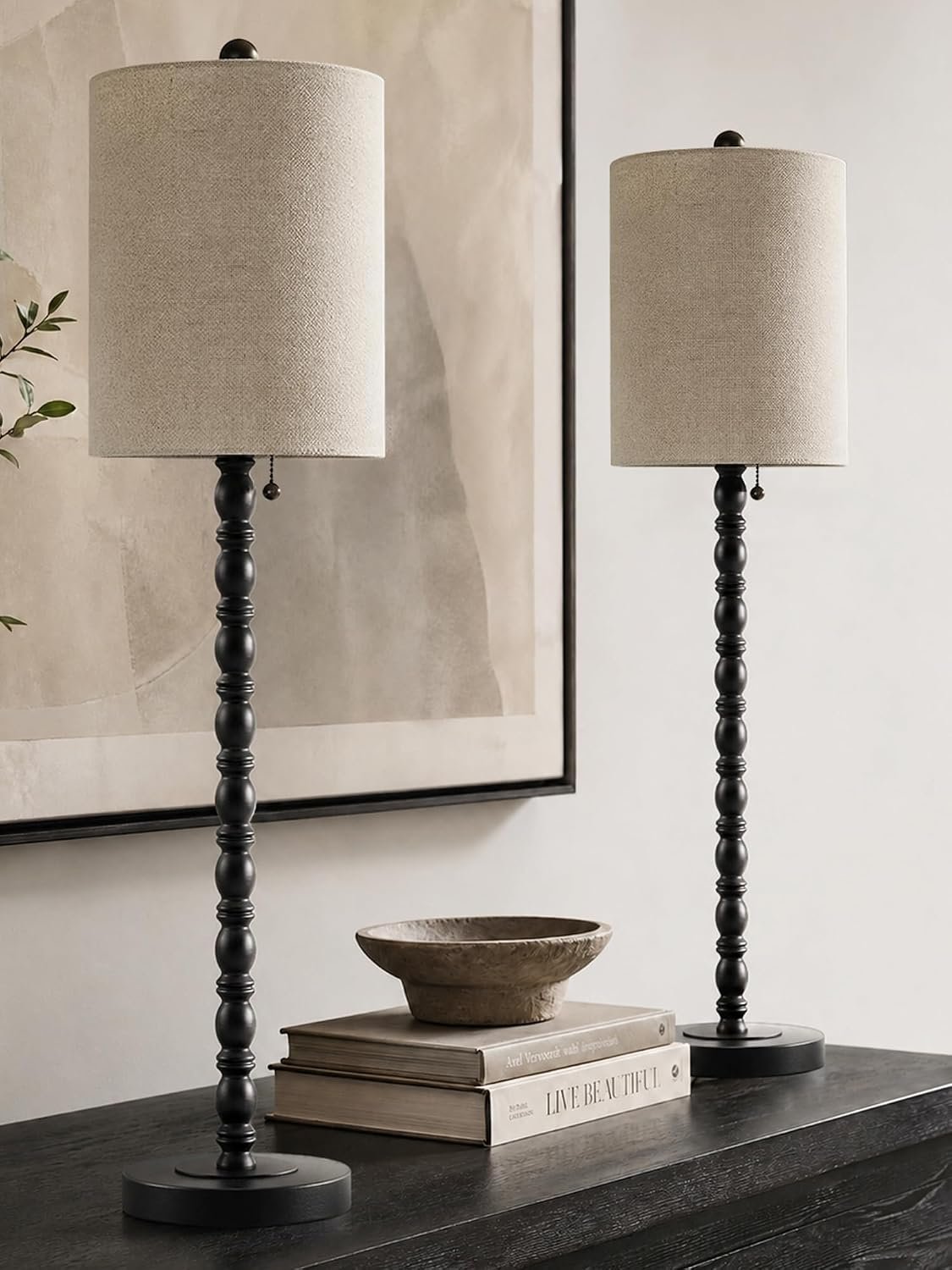 Buffet Lamps, Table Lamps Set of 2-30″ H Tall with Sturdy Metal Bases & Textured Linen Shades – UL Certified, Ideal for Creating a Cozy Vibe in Living Rooms, Dining Rooms & Entryways (Matte Black)