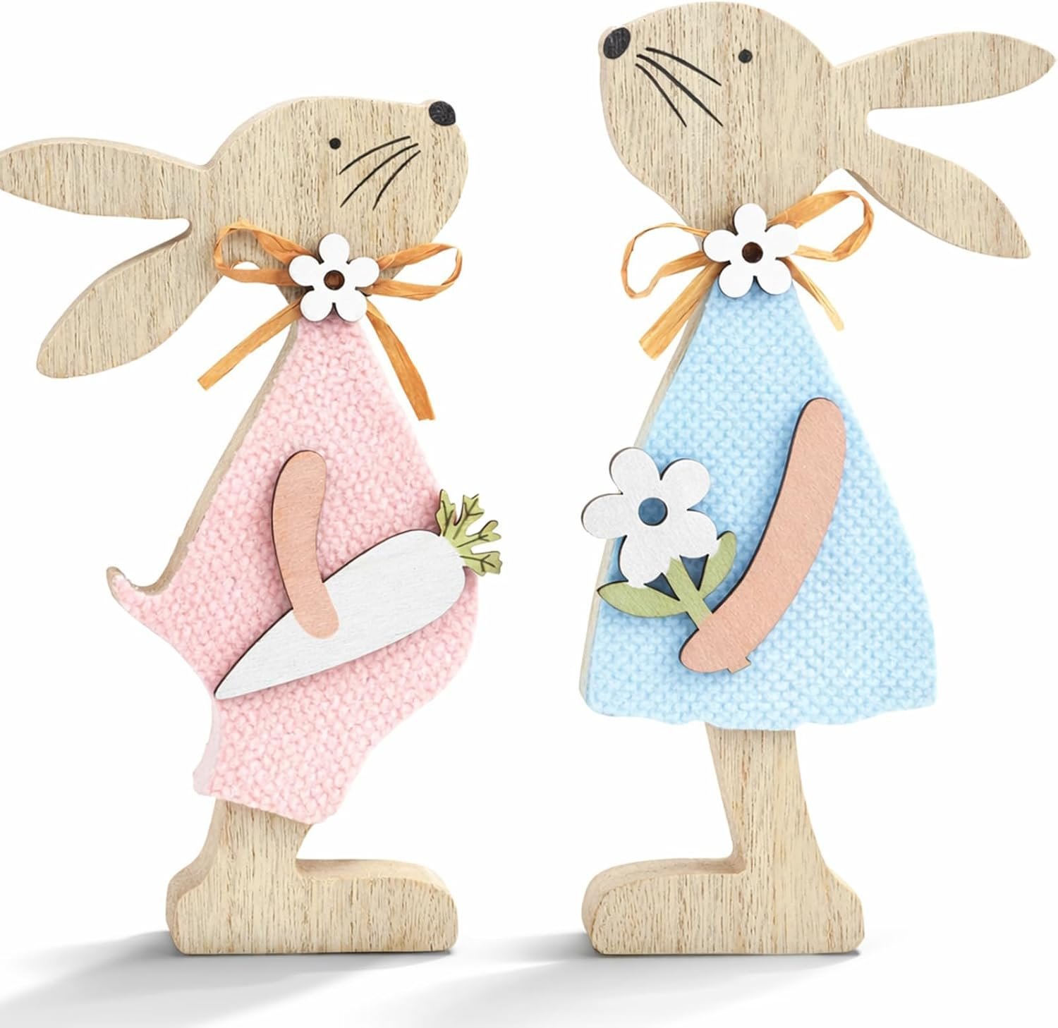 Easter Decorations for Home, Wooden Bunny – 2PCS Easter Bunny Decor, Indoor Decorations Home, Farmhouse Easter Decor for Table, Tiered Tray, Mantel Office, Indoor Tabletop Bunny Decor