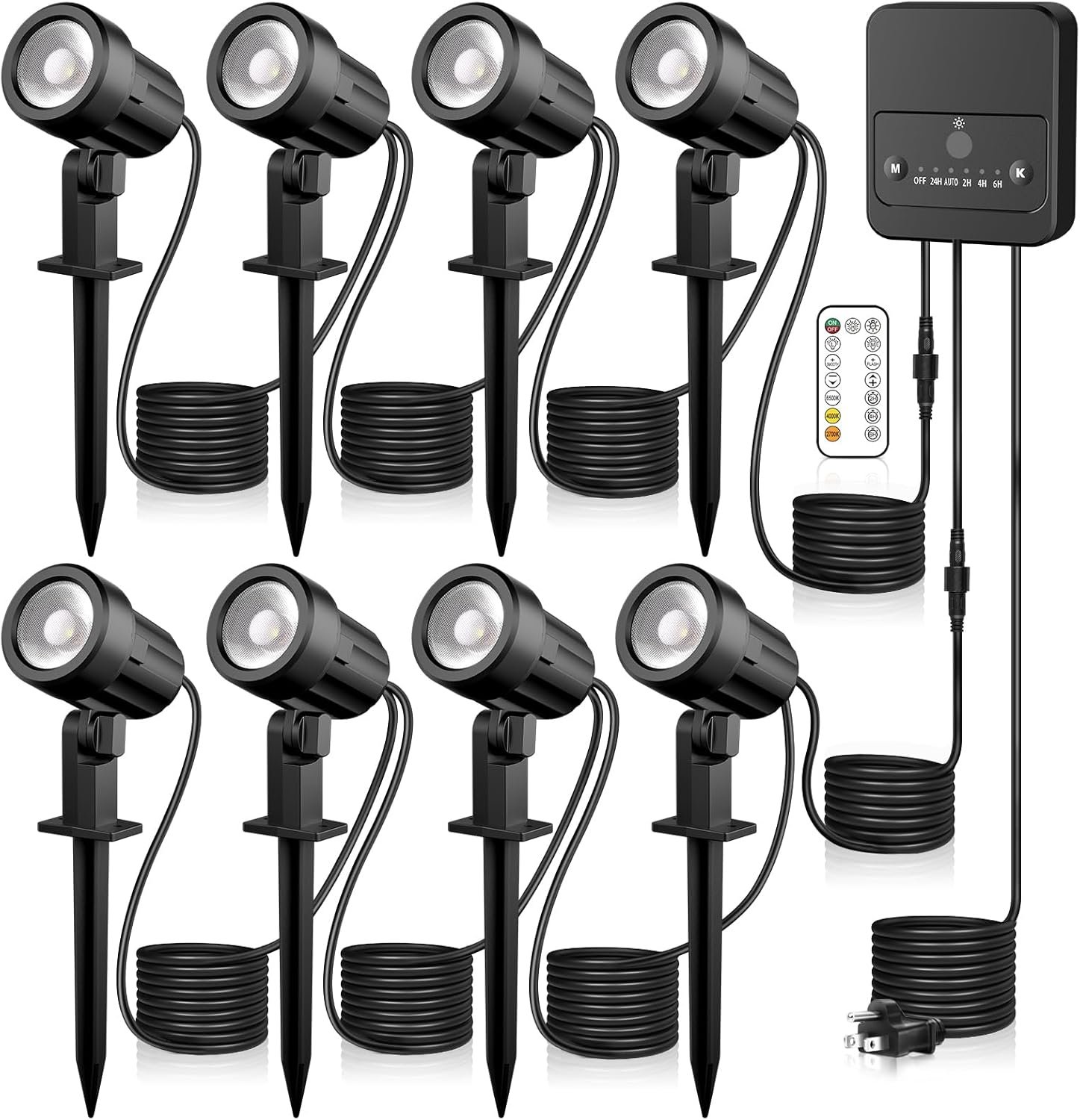 Outdoor Landscape Lighting, Landscape Spotights with Remote Control for Yard Dimmable IP66 Waterproof 2700-6500K Spot Lights Outdoor for Small Garden Patio with US Plug 8 Pack