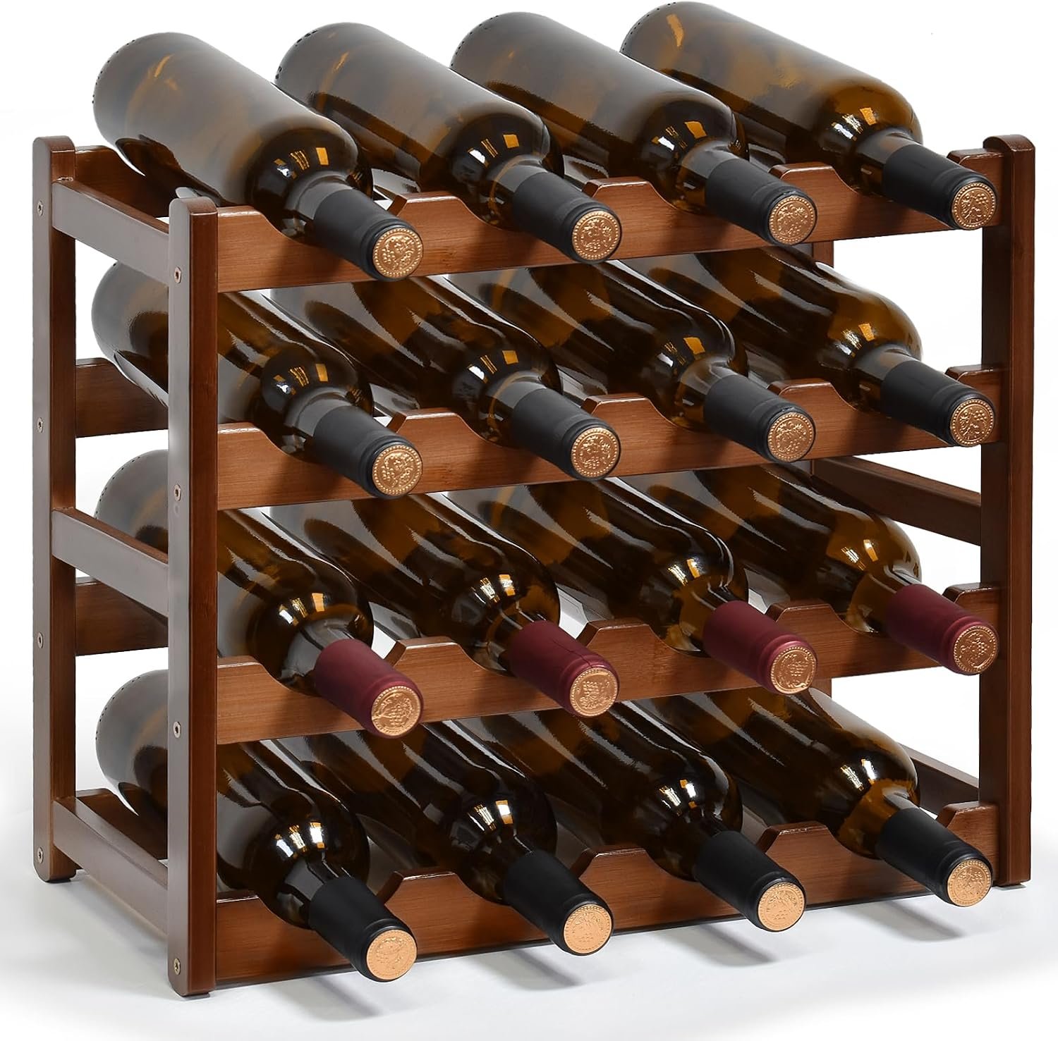 Wine Rack, 16 Bottles 4-Tier Free Standing Wine Racks, Wine Rack Countertop Holder Storage Shelf for Kitchen Cabinet Dining Room Bar (Brown)