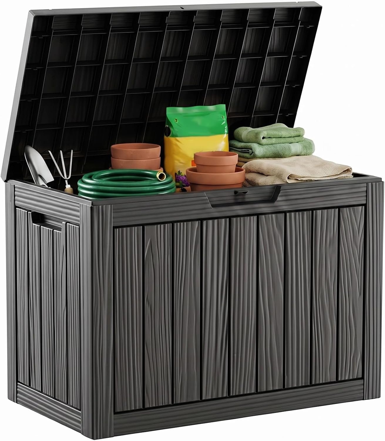 50 Gallon Outdoor & Indoor Deck Storage Box, Waterproof Lockable Patio Storage Container for Gardening Tools, Picnic Supplies, Easy to Assemble, Black