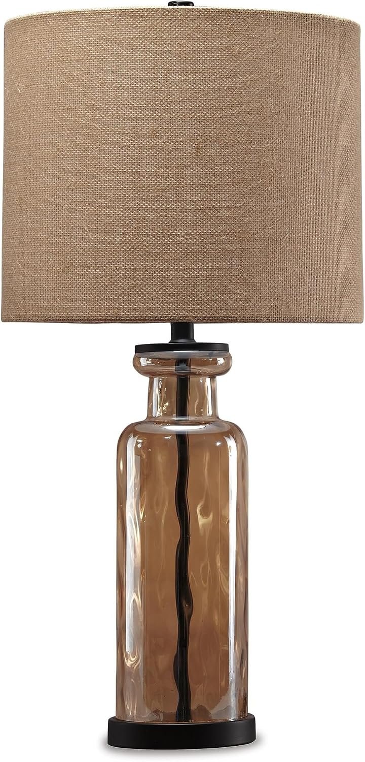 Signature Design by Ashley Laurentia 28.75″ Modern Neutral Glass Table Lamp, Champagne