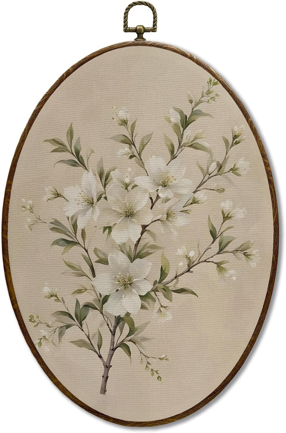 JQF Vintage Cottagecore Floral Oval Framed Wall Art, Cottage Core Home Decor, Retro Flower Botanical Oval Canvas Wall Decor, Rustic Floral Framed Prints Hanging Decor for Home Bedroom Living Room, 8.5×11.5 Inch